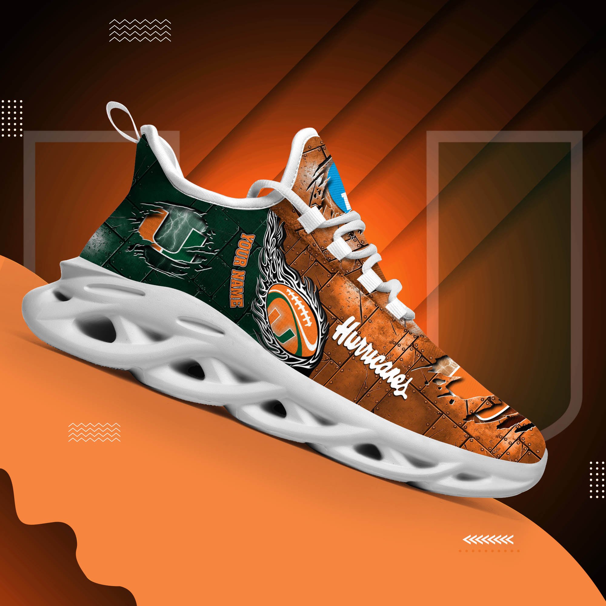 Miami Hurricanes Black Max Soul Shoes 2026 Versions, White Max Soul Shoes Custom Your Name PH879