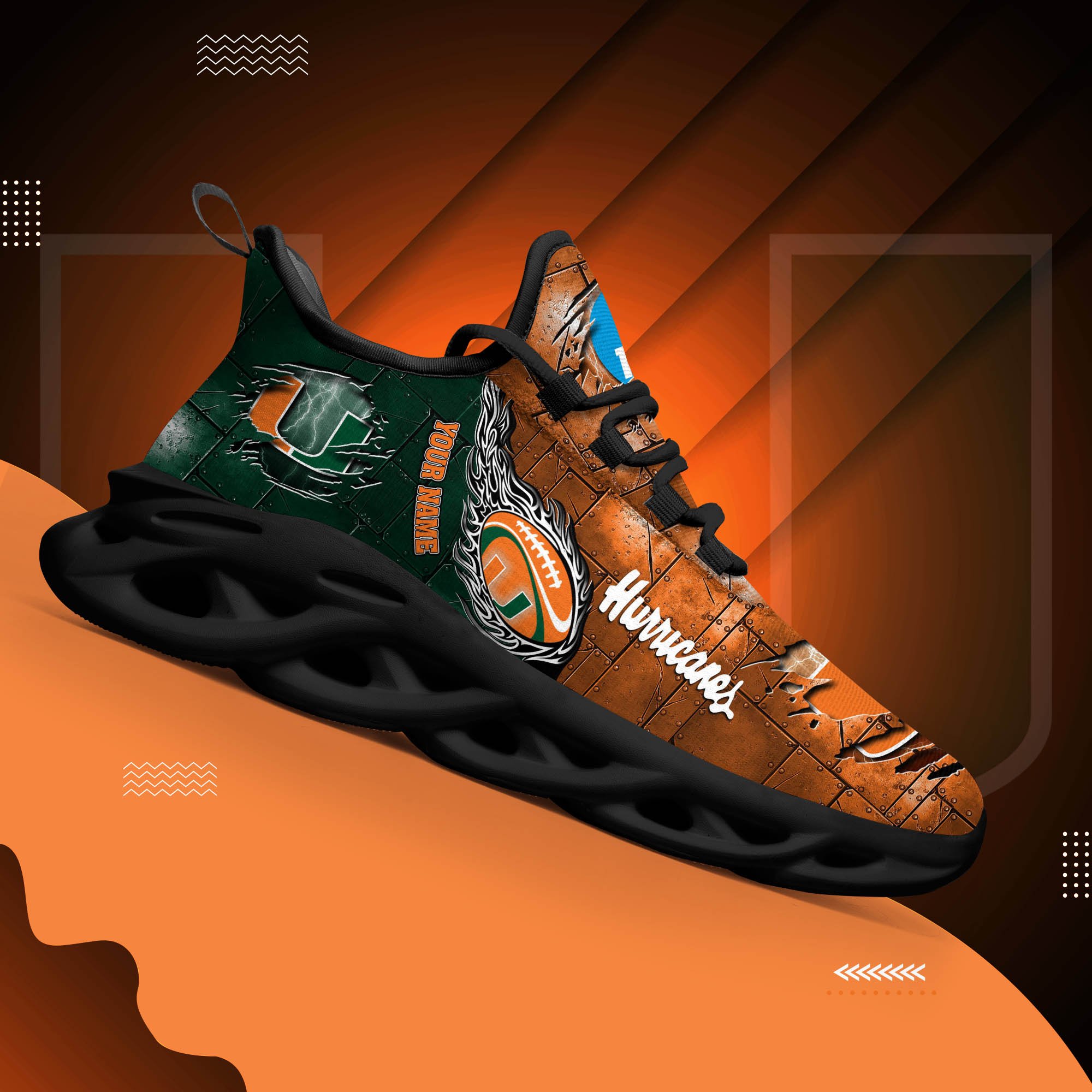 Miami Hurricanes Black Max Soul Shoes 2026 Versions, White Max Soul Shoes Custom Your Name PH879