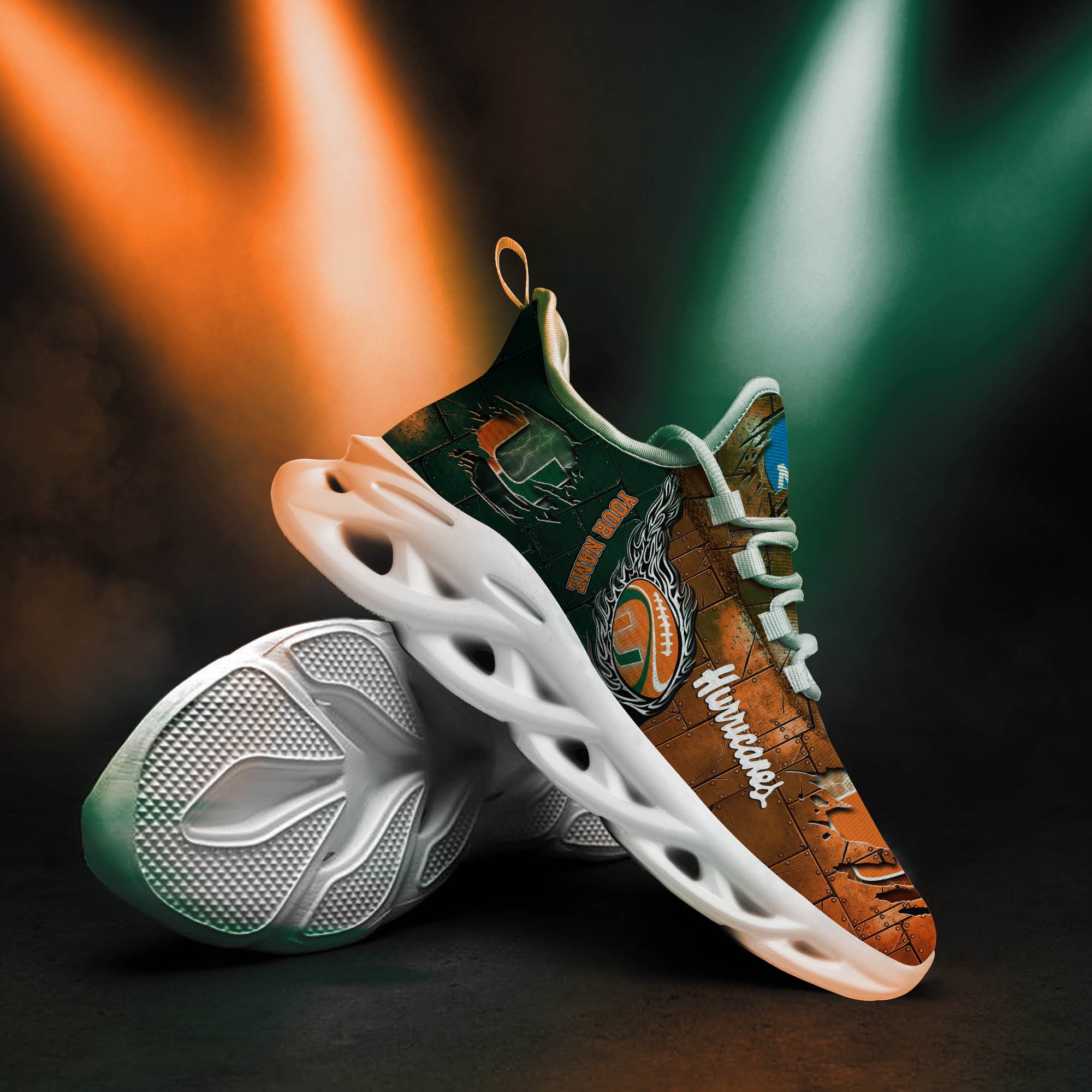Miami Hurricanes Black Max Soul Shoes 2026 Versions, White Max Soul Shoes Custom Your Name PH879