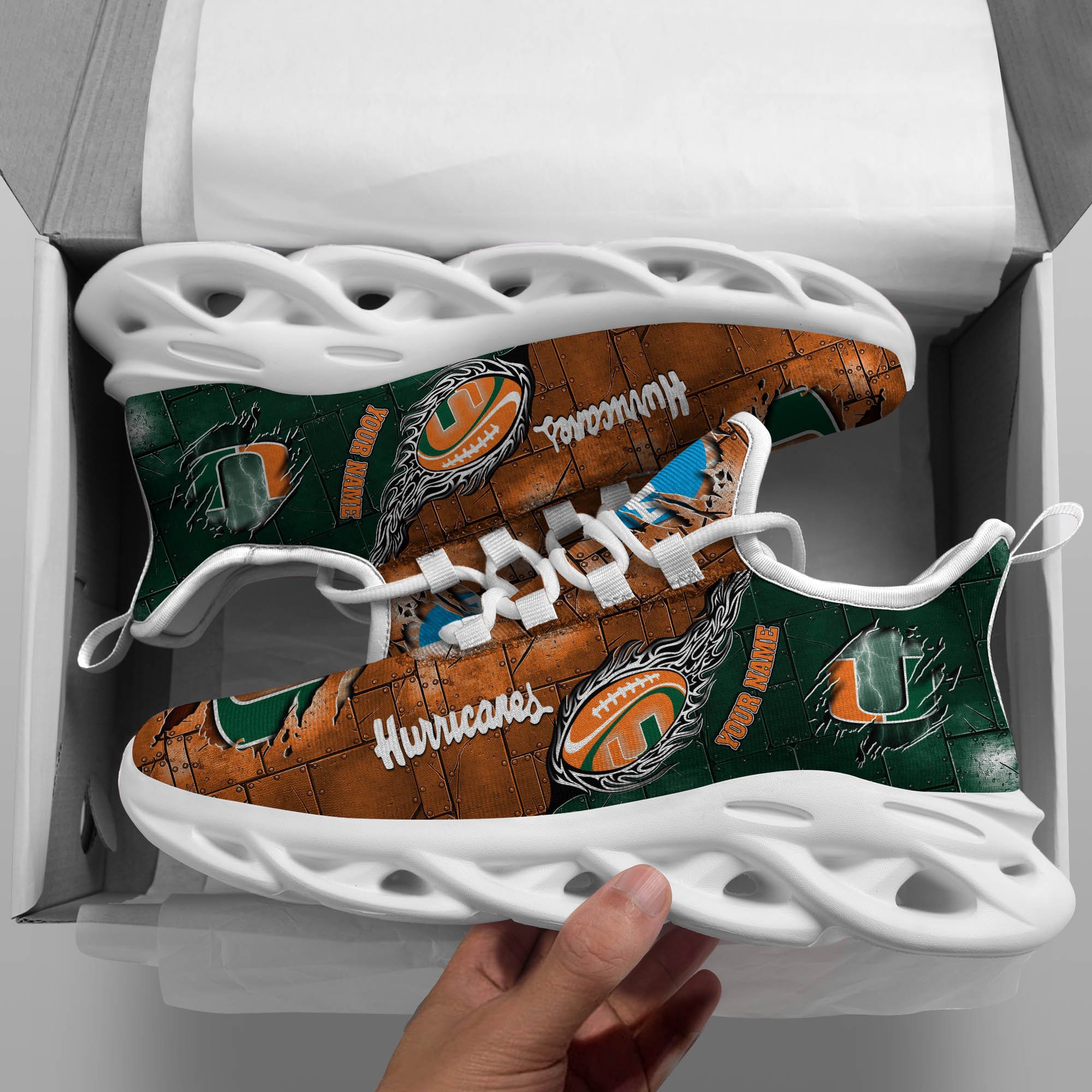 Miami Hurricanes Black Max Soul Shoes 2026 Versions, White Max Soul Shoes Custom Your Name PH879