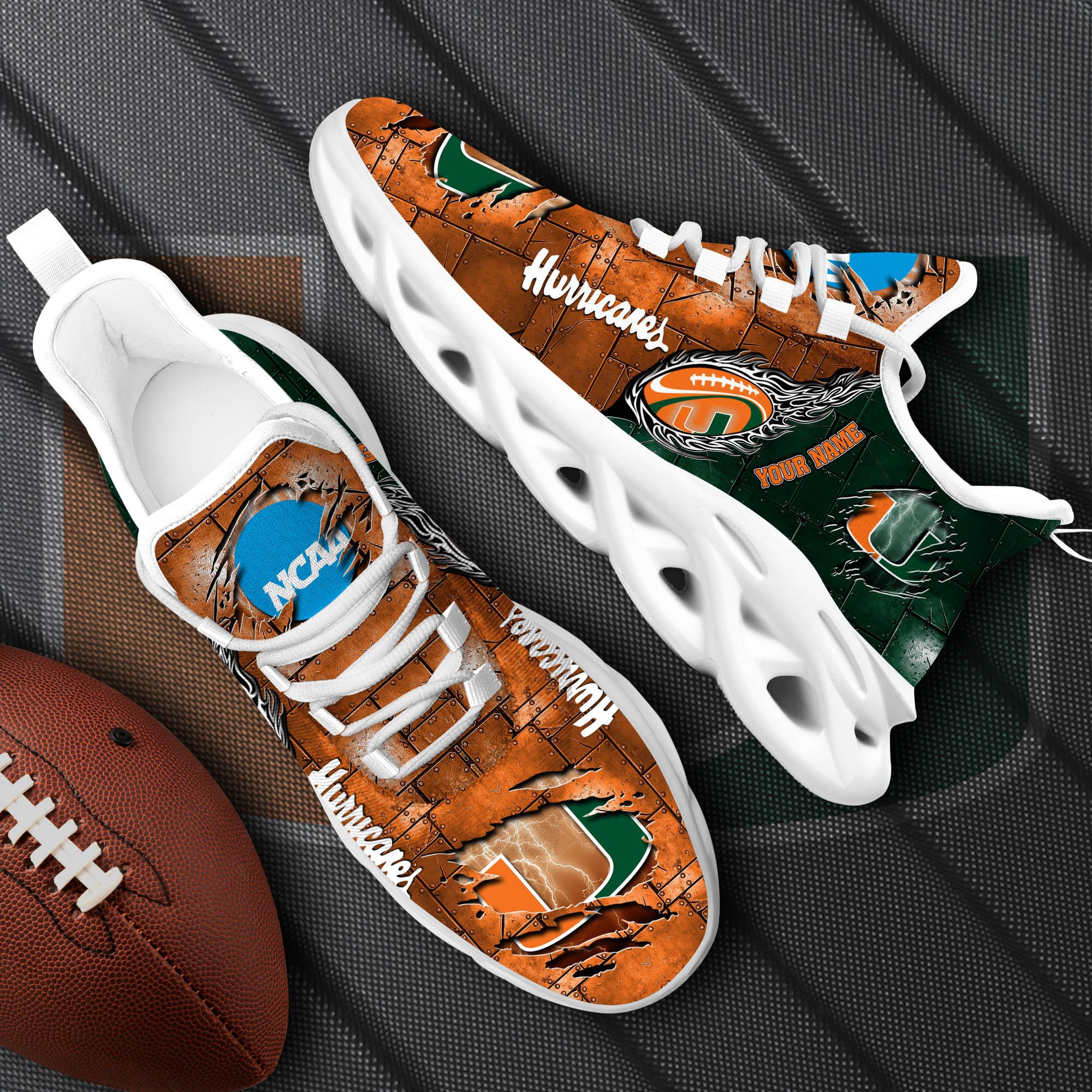 Miami Hurricanes Black Max Soul Shoes 2026 Versions, White Max Soul Shoes Custom Your Name PH879