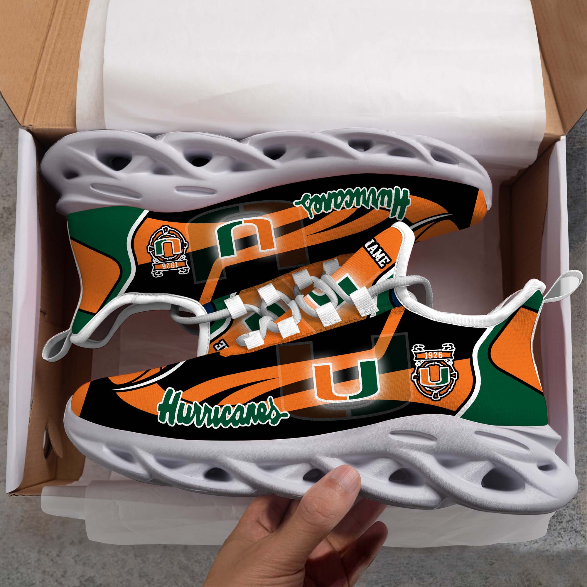 Miami Hurricanes White C Sneakers 2026 Version Personalized Your Name 090