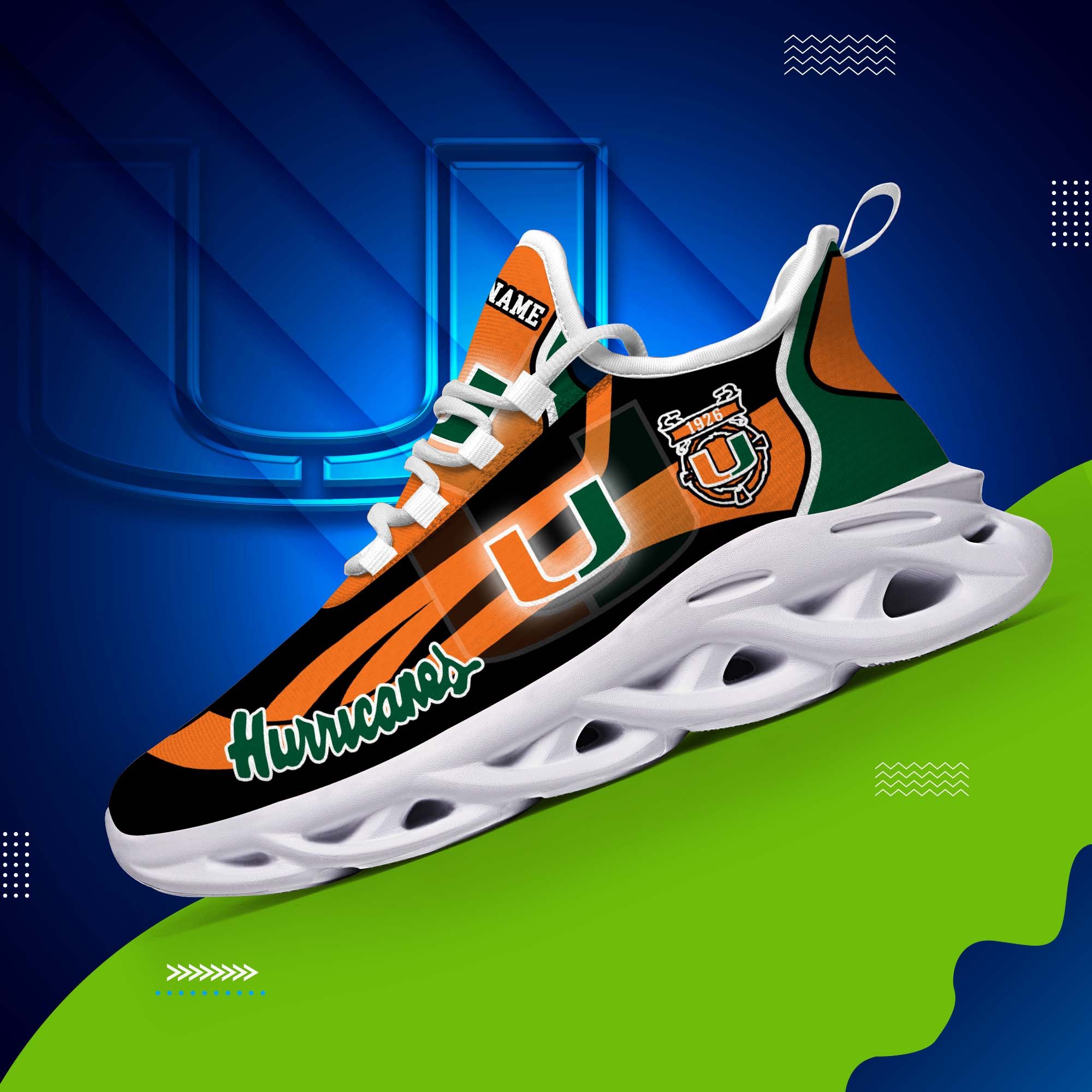 Miami Hurricanes White C Sneakers 2026 Version Personalized Your Name 090