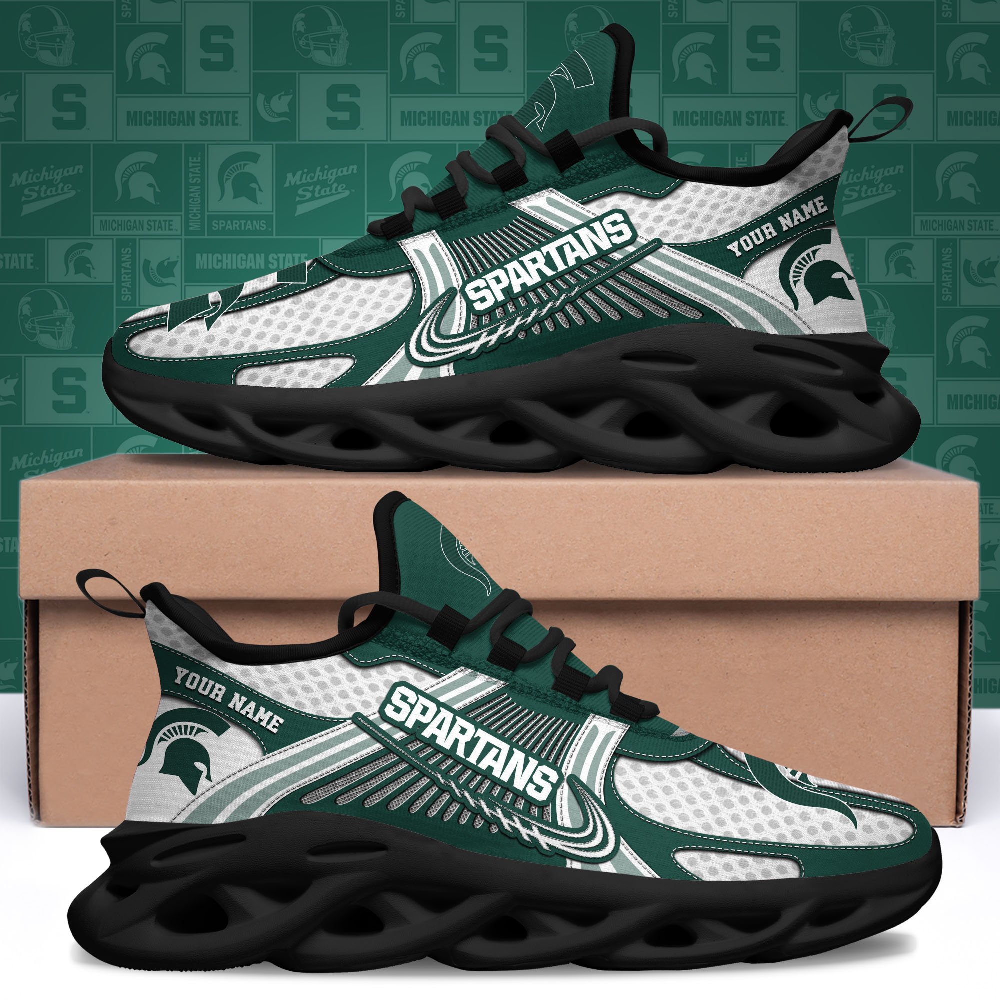 Michigan State Spartans Clunky Sneakers Custom Your Name, Sport Sneakers, Sport Gifts For Fan, Gifts For Him