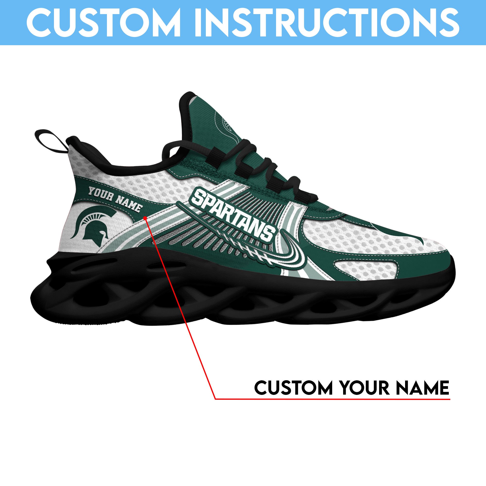 Michigan State Spartans Clunky Sneakers Custom Your Name, Sport Sneakers, Sport Gifts For Fan, Gifts For Him