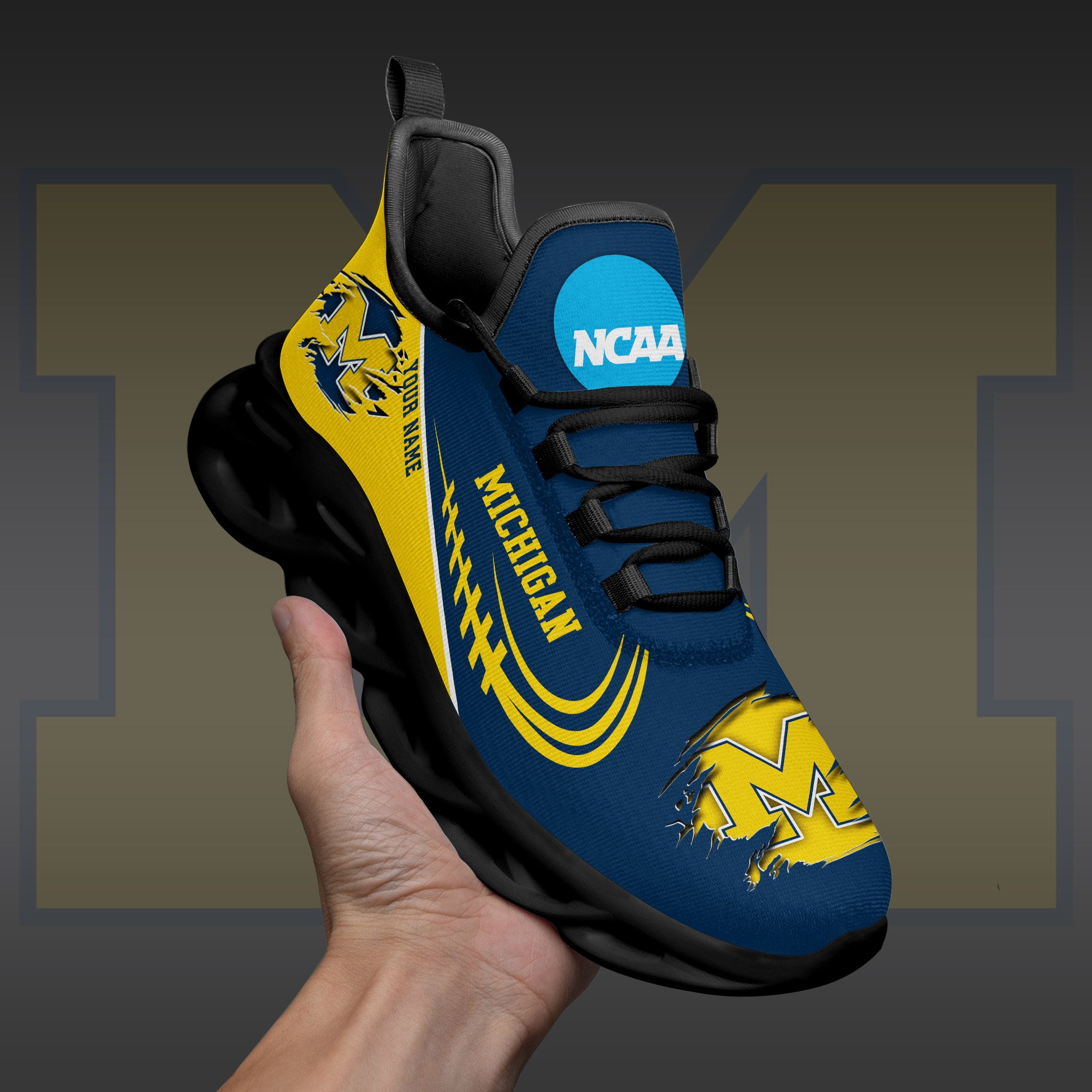 Michigan Wolverines Black Max Soul Shoes 2026 Versions Custom Name 016