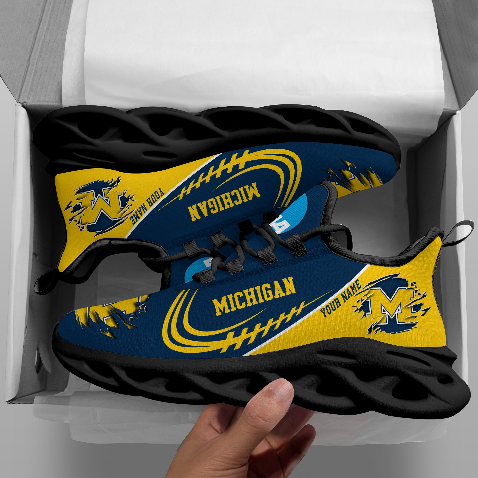 Michigan Wolverines Black Max Soul Shoes 2026 Versions Custom Name 016