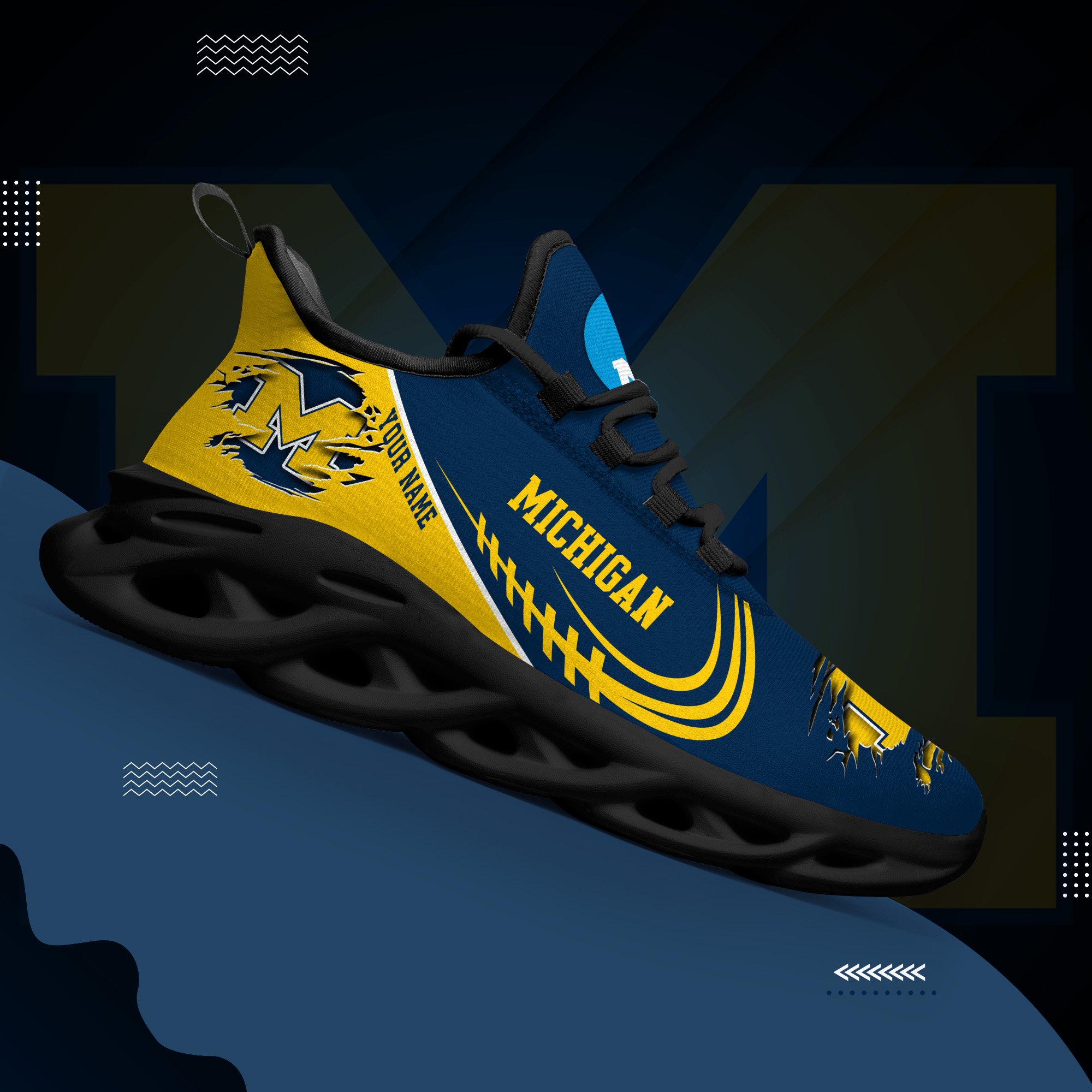 Michigan Wolverines Black Max Soul Shoes 2026 Versions Custom Name 016