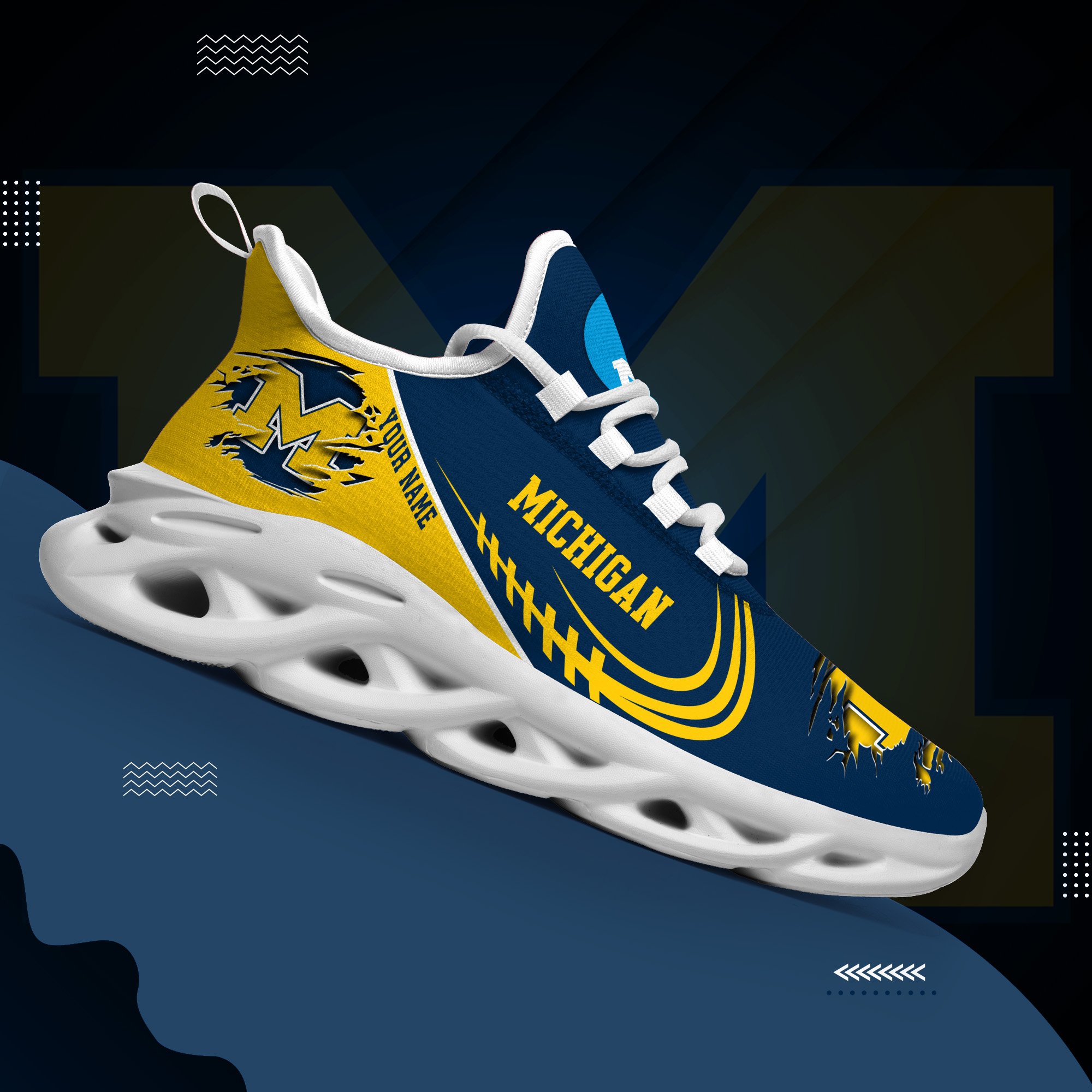 Michigan Wolverines Black Max Soul Shoes 2026 Versions Custom Name 016