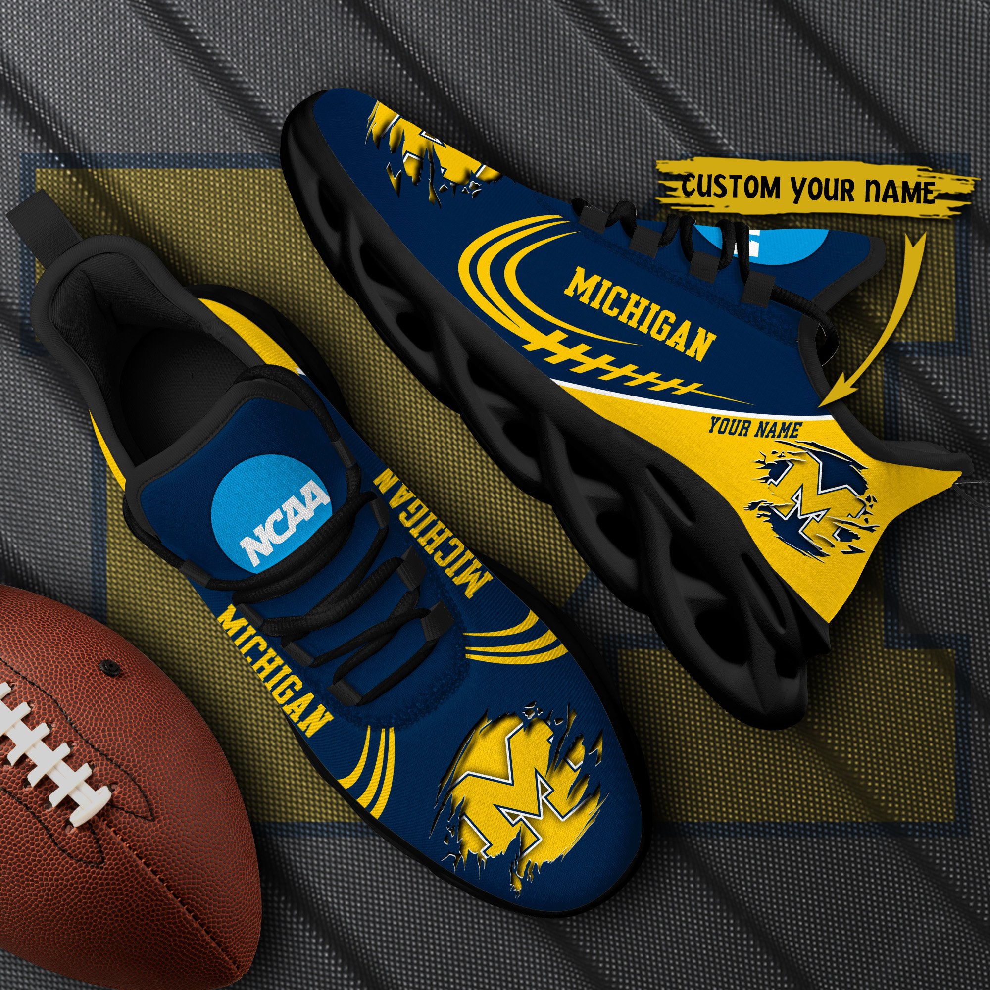 Michigan Wolverines Black Max Soul Shoes 2026 Versions Custom Name 016