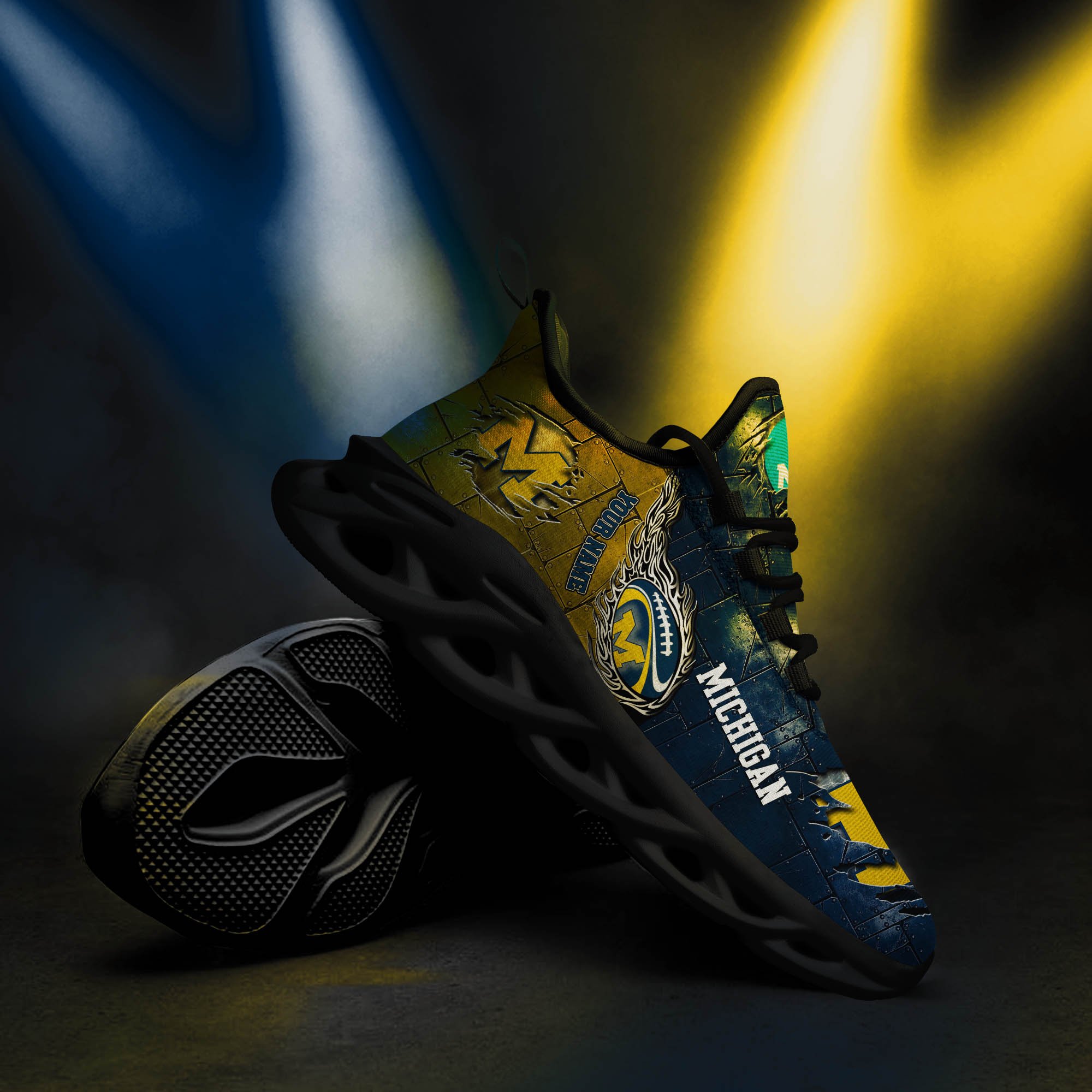Michigan Wolverines Black Max Soul Shoes 2026 Versions, White Max Soul Shoes Custom Your Name PH879