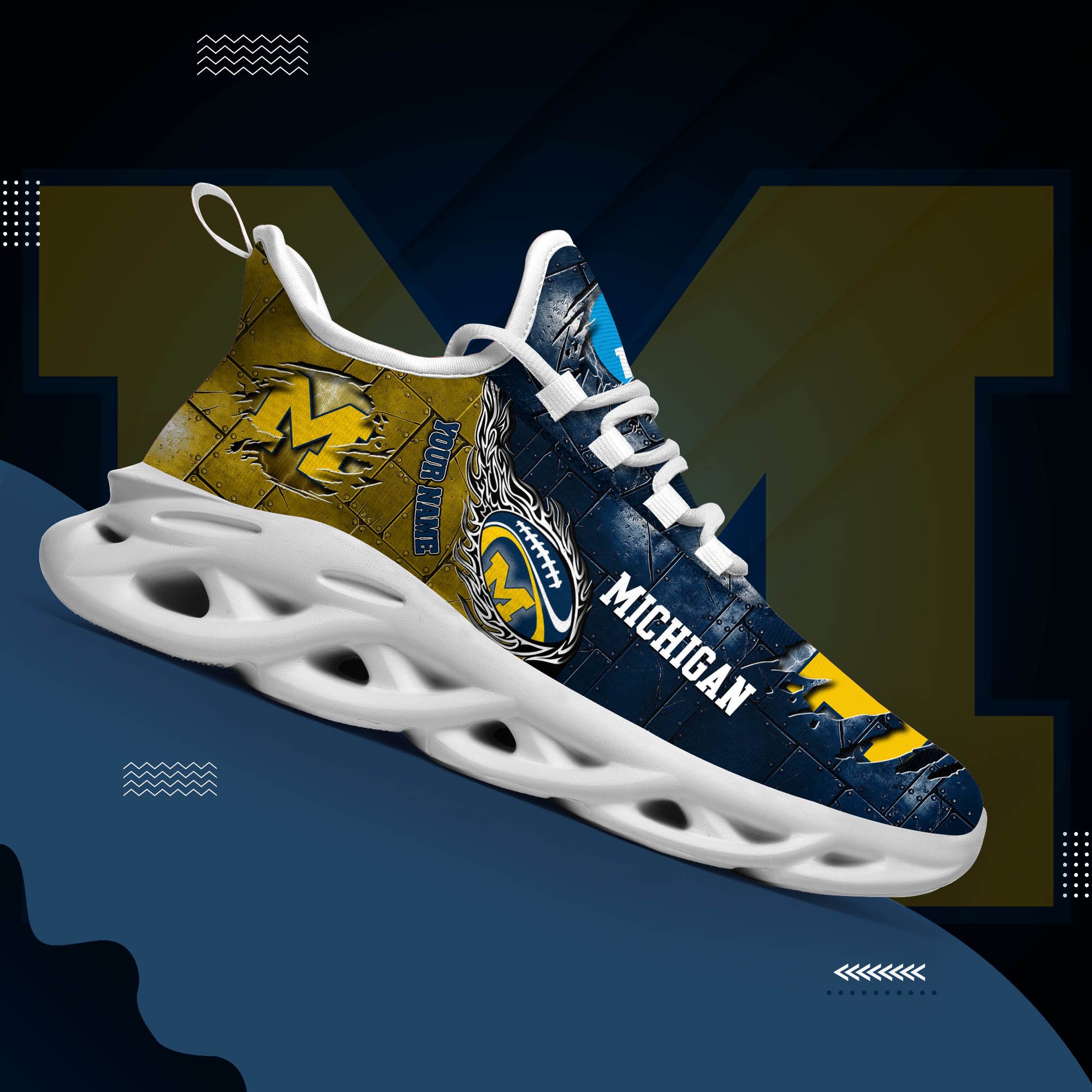 Michigan Wolverines Black Max Soul Shoes 2026 Versions, White Max Soul Shoes Custom Your Name PH879