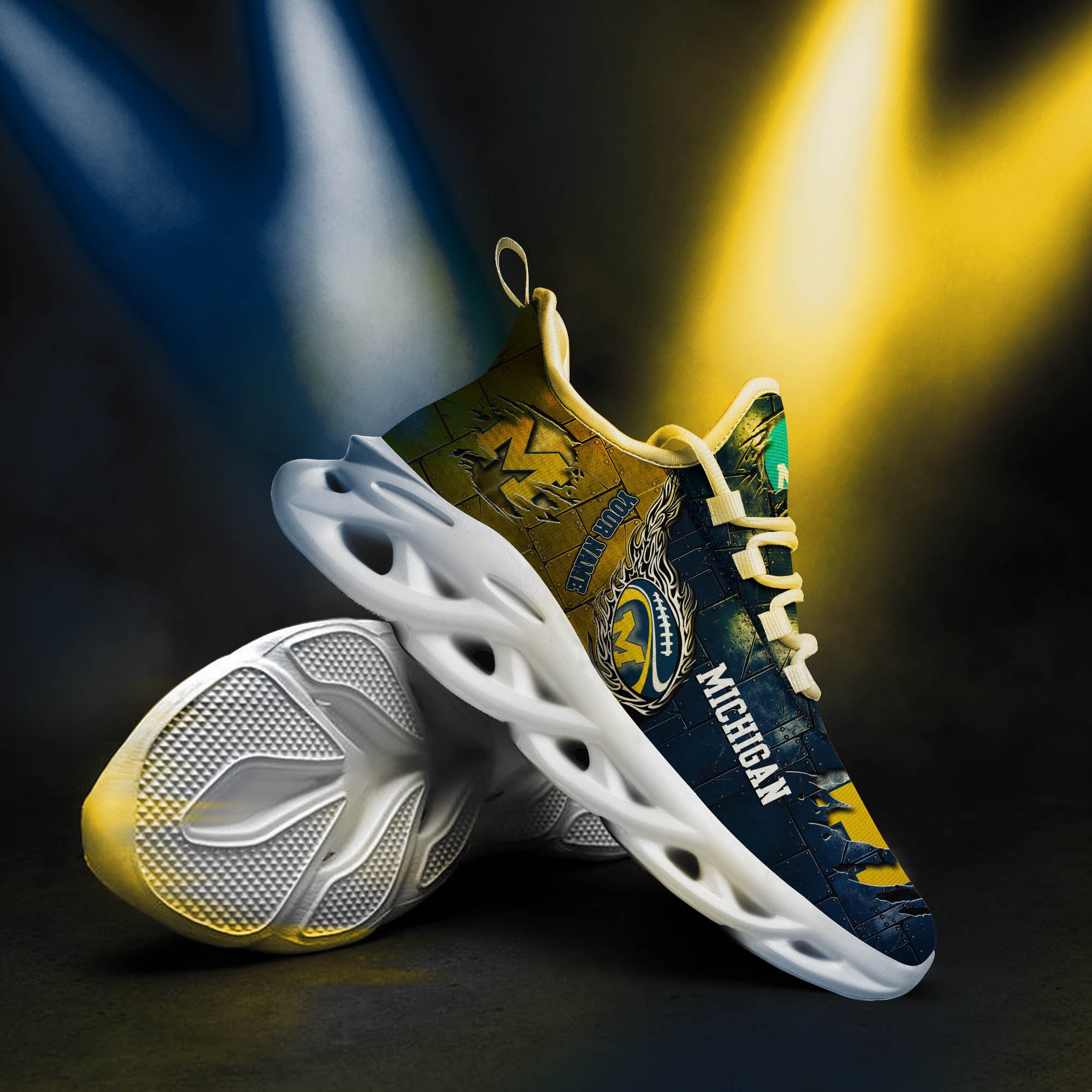 Michigan Wolverines Black Max Soul Shoes 2026 Versions, White Max Soul Shoes Custom Your Name PH879