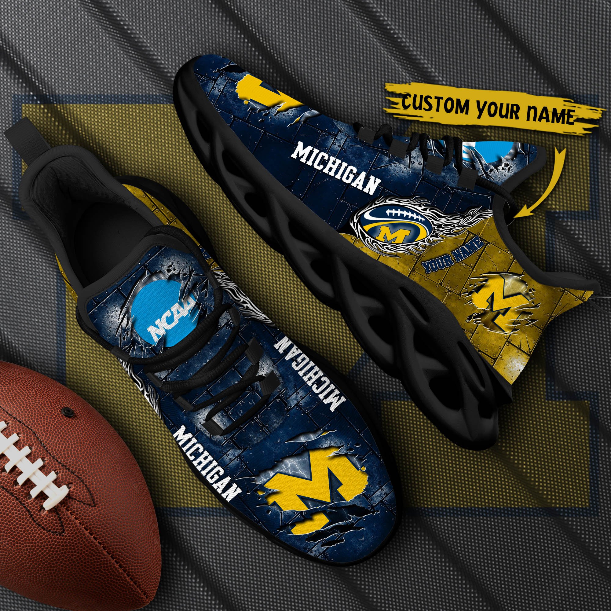 Michigan Wolverines Black Max Soul Shoes 2026 Versions, White Max Soul Shoes Custom Your Name PH879