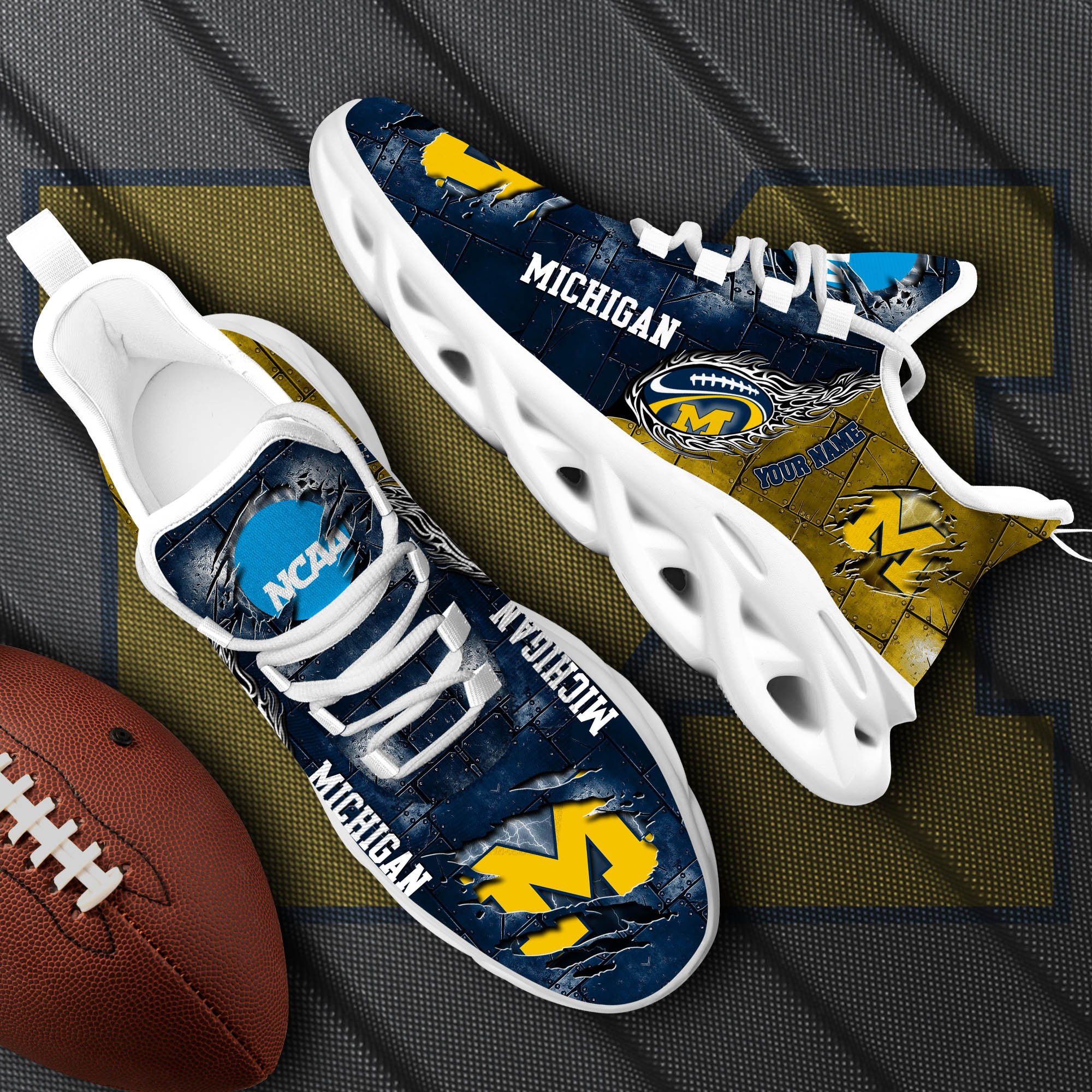 Michigan Wolverines Black Max Soul Shoes 2026 Versions, White Max Soul Shoes Custom Your Name PH879