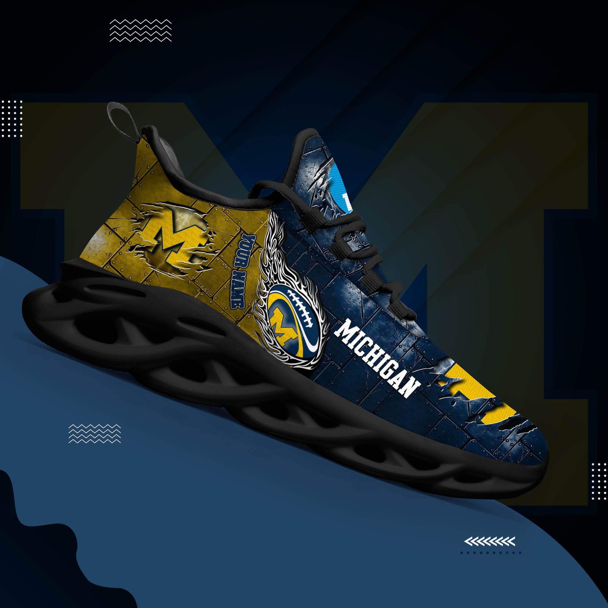 Michigan Wolverines Black Max Soul Shoes 2026 Versions, White Max Soul Shoes Custom Your Name PH879