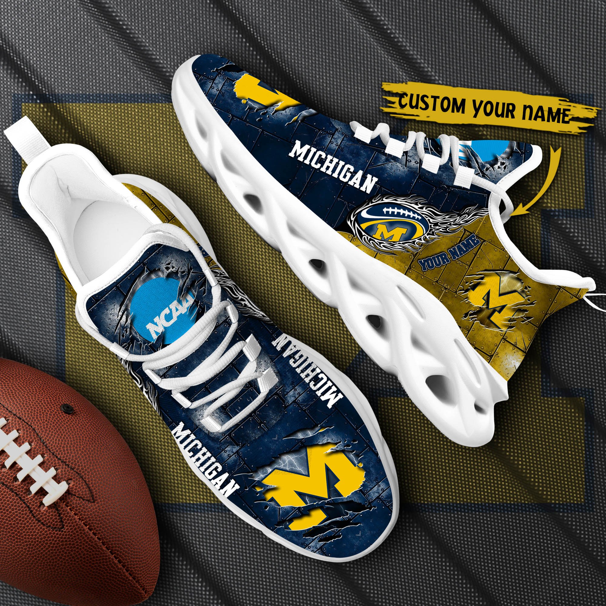Michigan Wolverines Black Max Soul Shoes 2026 Versions, White Max Soul Shoes Custom Your Name PH879