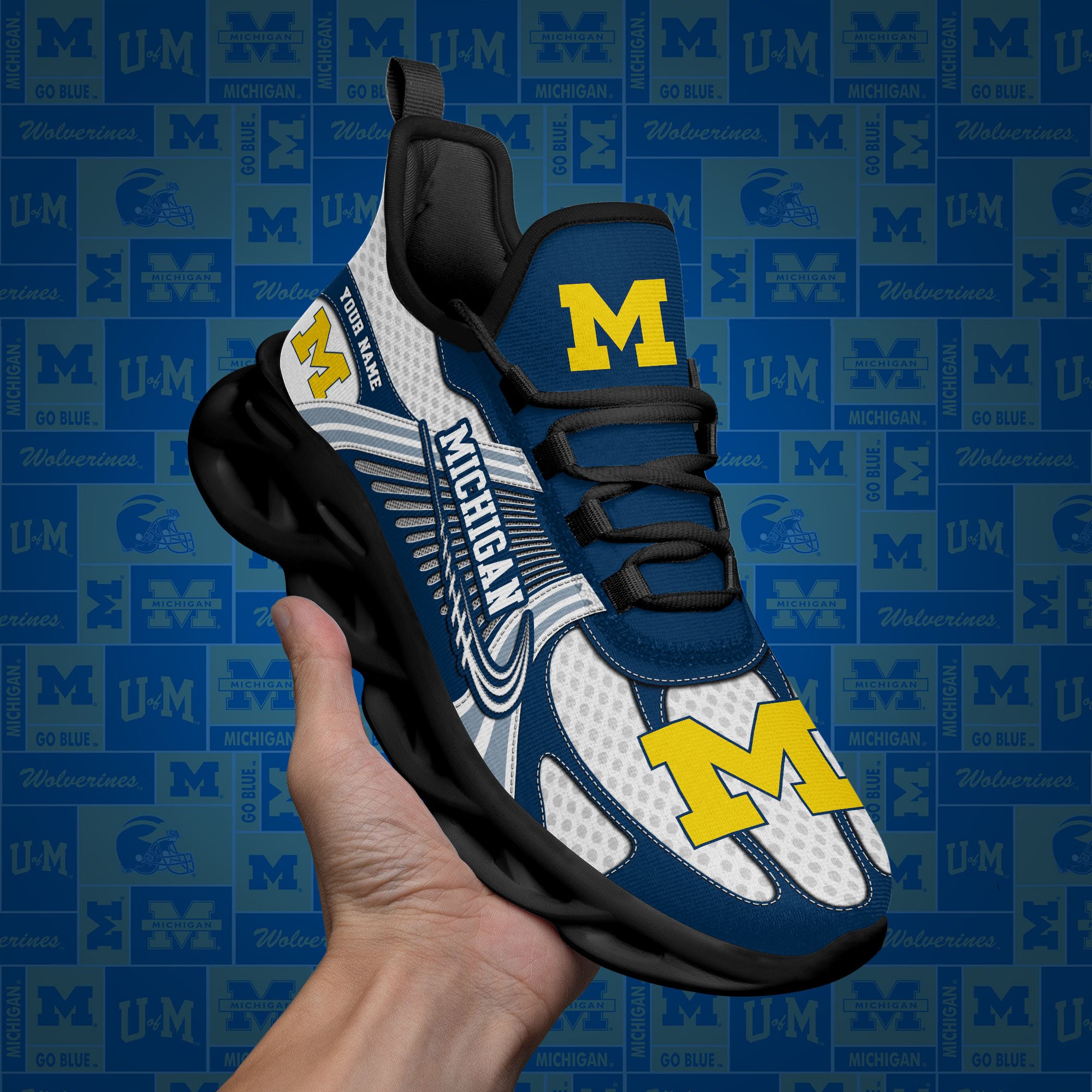 Michigan Wolverines Clunky Sneakers Custom Your Name, Sport Sneakers, Sport Gifts For Fan, Gifts For Him