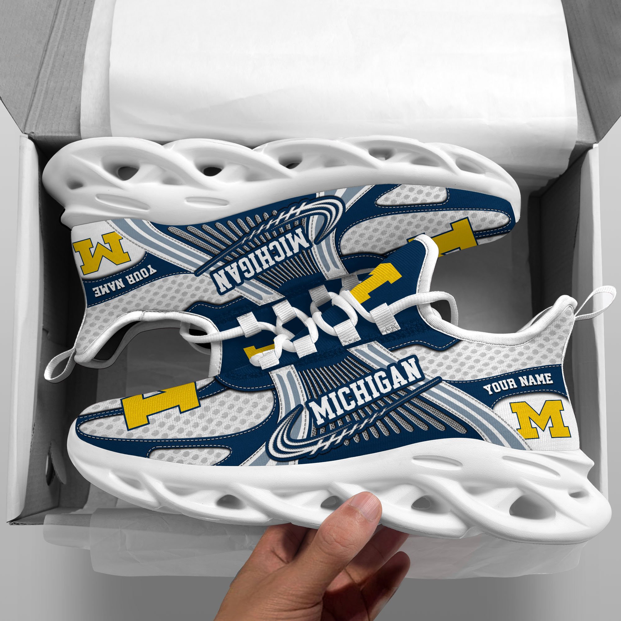 Michigan Wolverines Clunky Sneakers Custom Your Name, Sport Sneakers, Sport Gifts For Fan, Gifts For Him