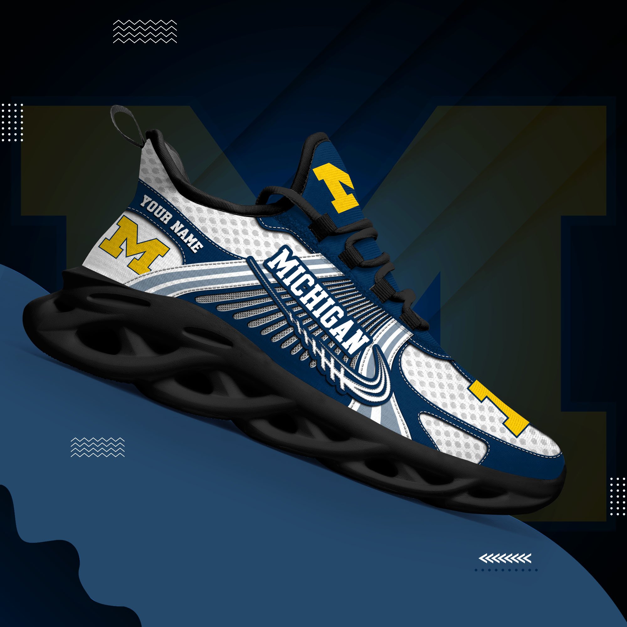 Michigan Wolverines Clunky Sneakers Custom Your Name, Sport Sneakers, Sport Gifts For Fan, Gifts For Him