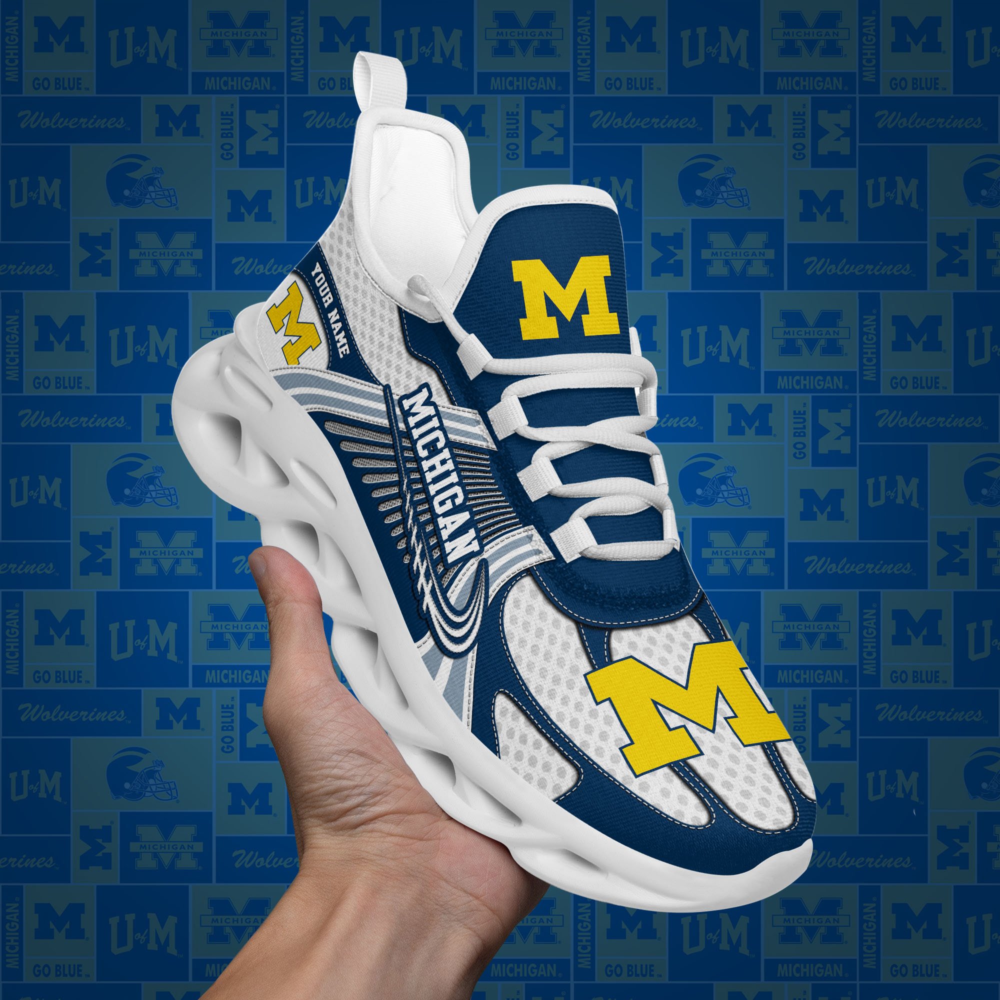 Michigan Wolverines Clunky Sneakers Custom Your Name, Sport Sneakers, Sport Gifts For Fan, Gifts For Him