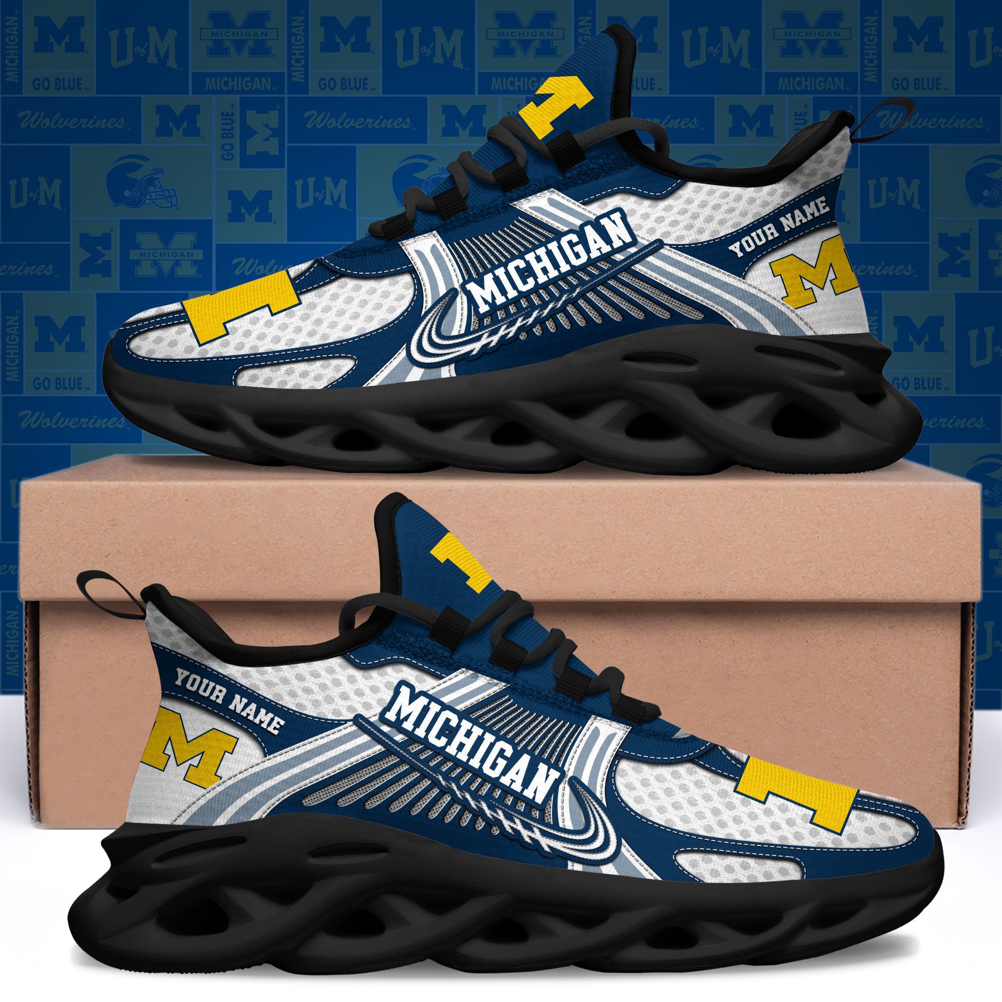 Michigan Wolverines Clunky Sneakers Custom Your Name, Sport Sneakers, Sport Gifts For Fan, Gifts For Him