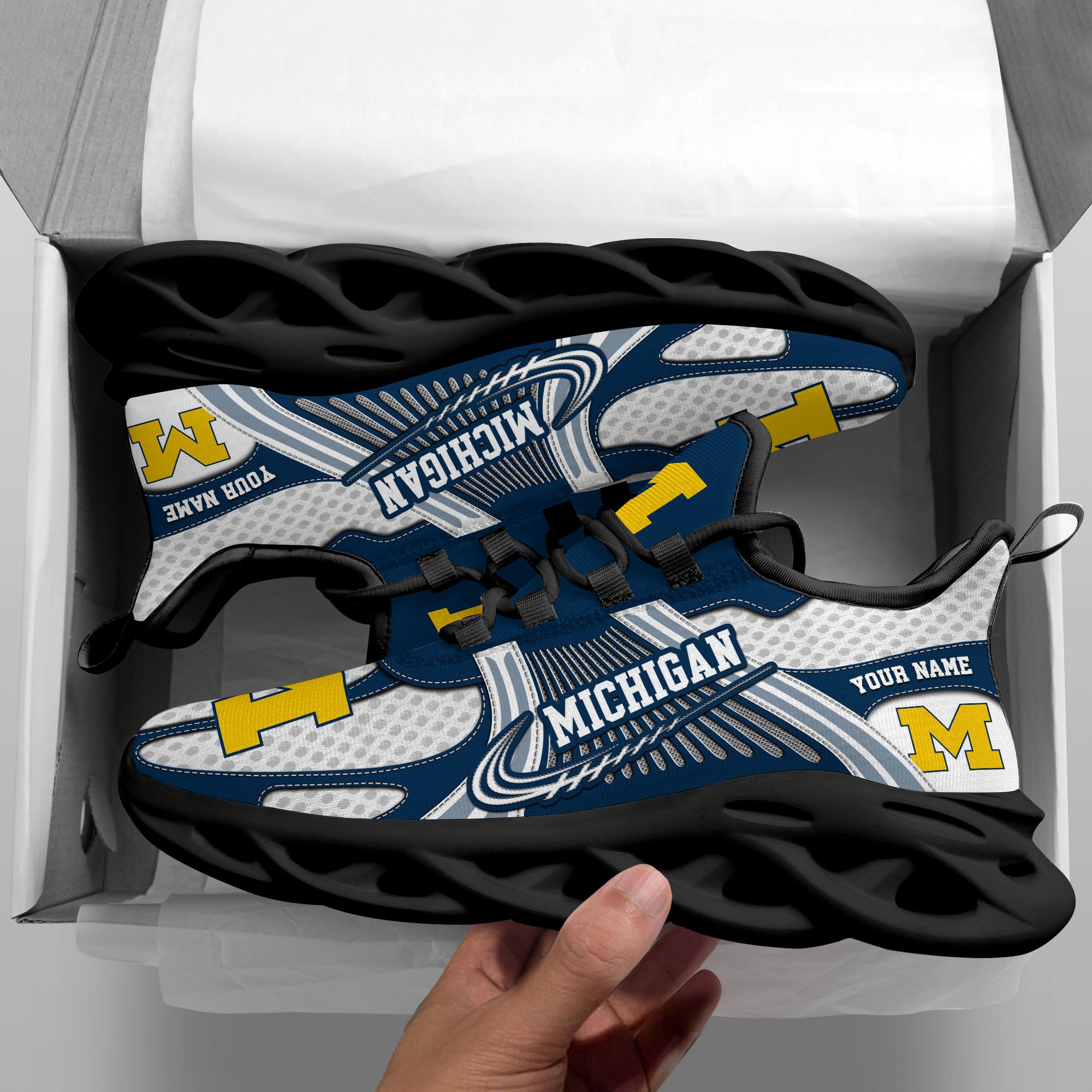 Michigan Wolverines Clunky Sneakers Custom Your Name, Sport Sneakers, Sport Gifts For Fan, Gifts For Him