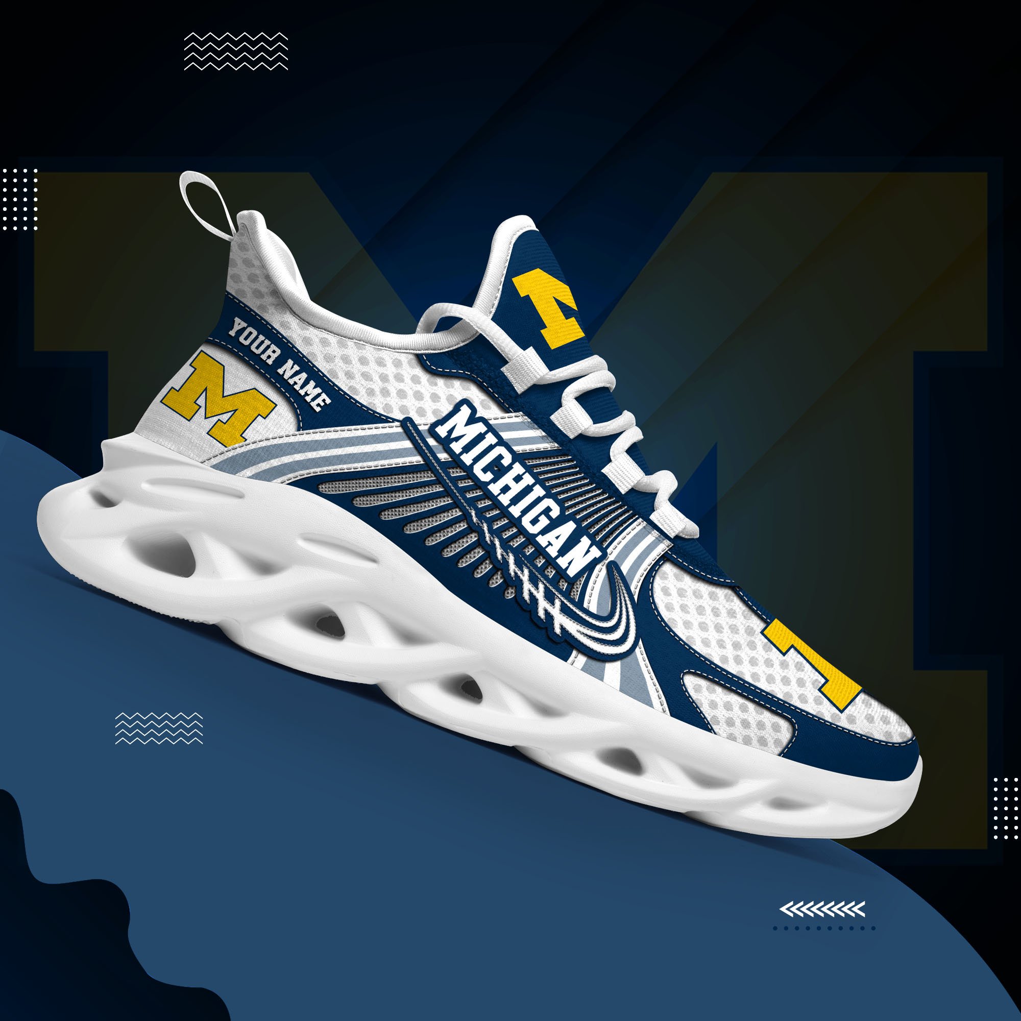 Michigan Wolverines Clunky Sneakers Custom Your Name, Sport Sneakers, Sport Gifts For Fan, Gifts For Him
