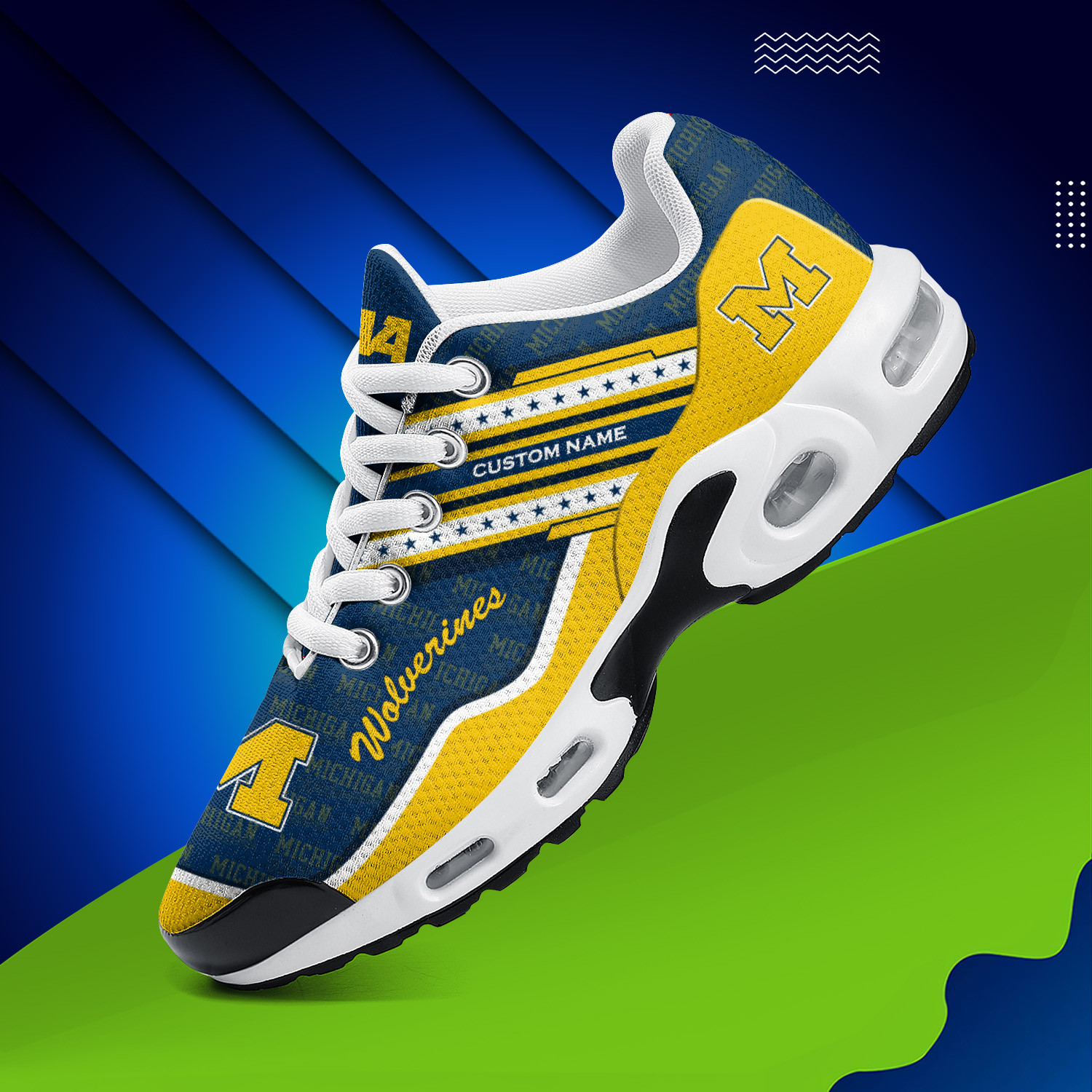 Michigan Wolverines Personalized Name Team Logo Mix Colors Star Line TN Air Max Shoes Air Cushion Sneakers