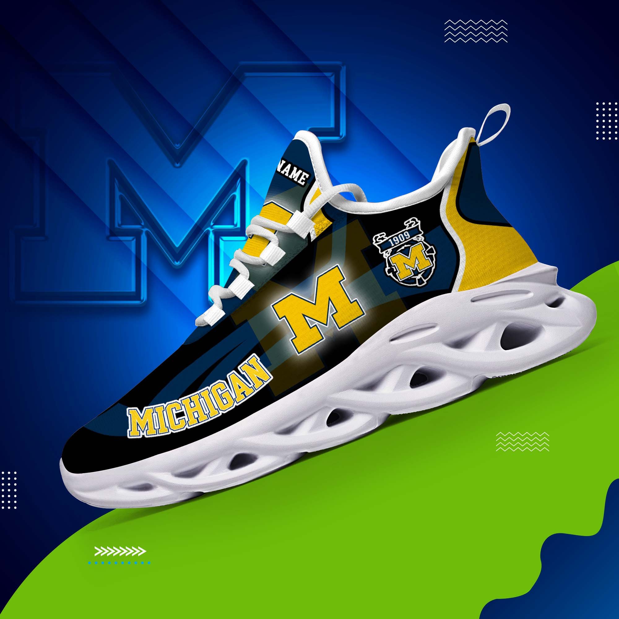 Michigan Wolverines White C Sneakers 2026 Version Personalized Your Name 090