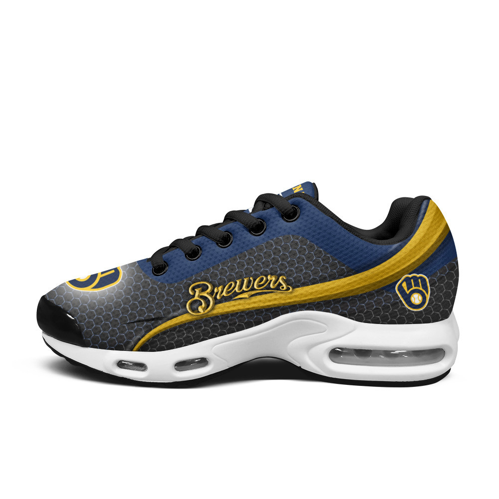 Milwaukee Brewers Personalized Name Team Colors Wave Line Beehive Pattern TN Air Max Shoes Air Cushion Sneakers