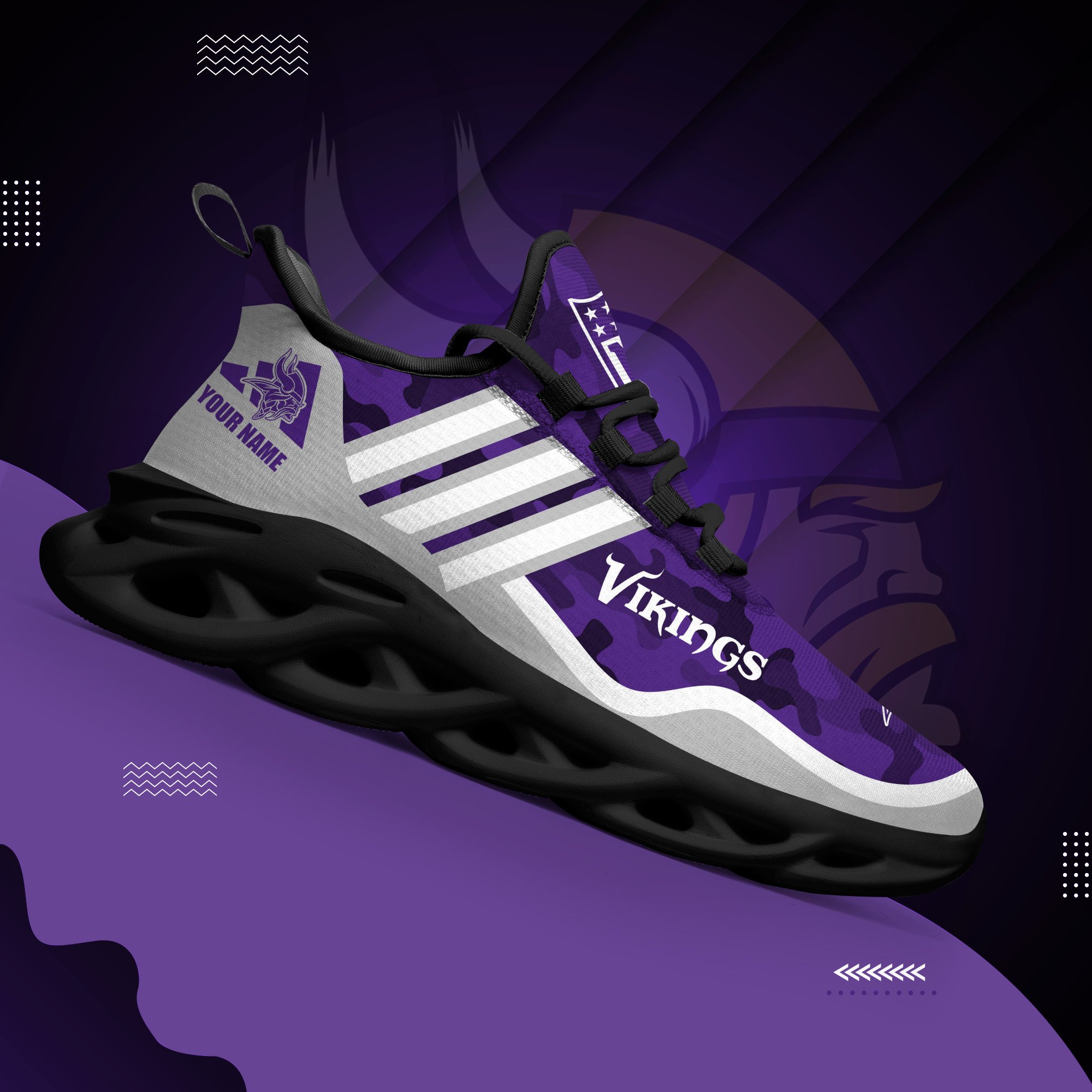 Minnesota Vikings Black Max Soul Shoes 2026 Versions Custom Name 430