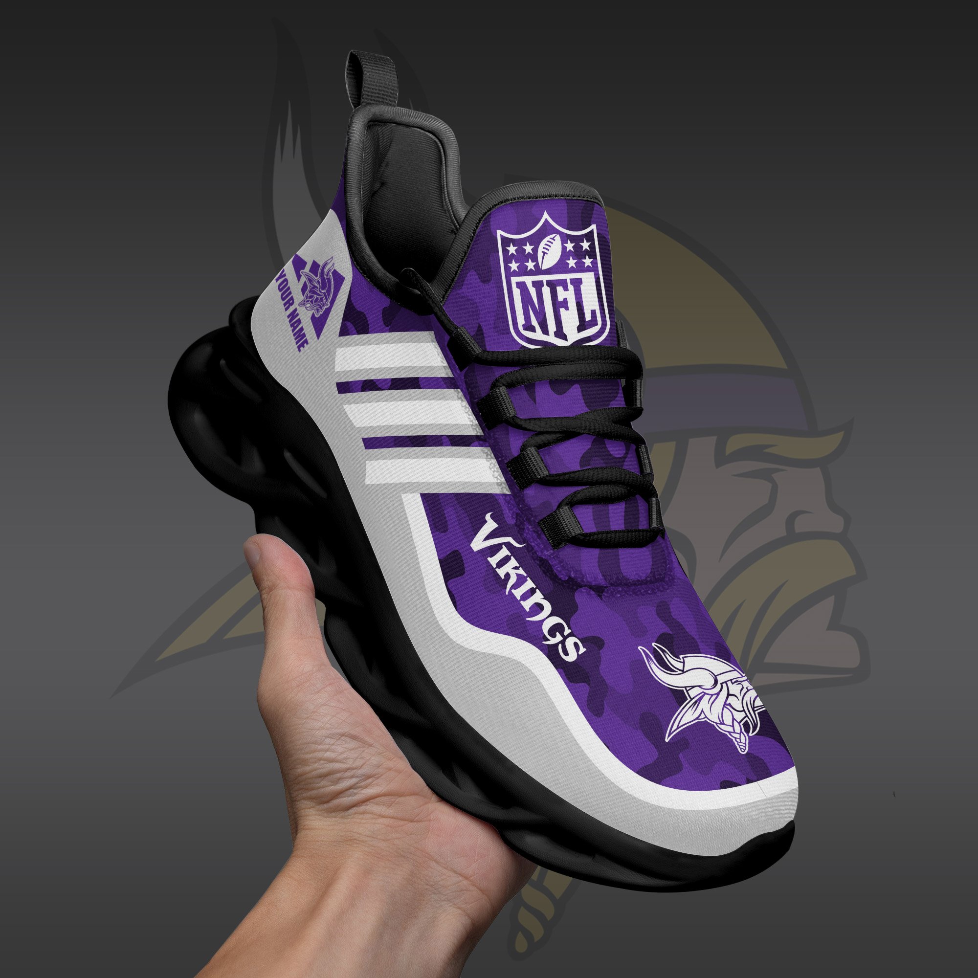 Minnesota Vikings Black Max Soul Shoes 2026 Versions Custom Name 430