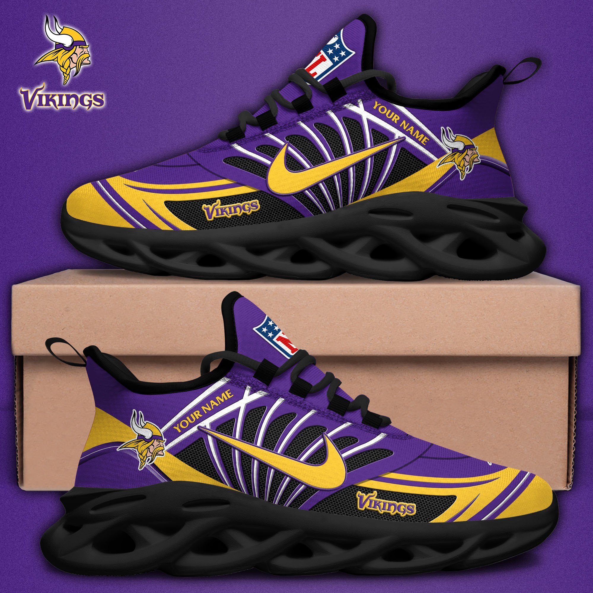 Minnesota Vikings Black Max Soul Shoes 2026 Versions Custom Name 898