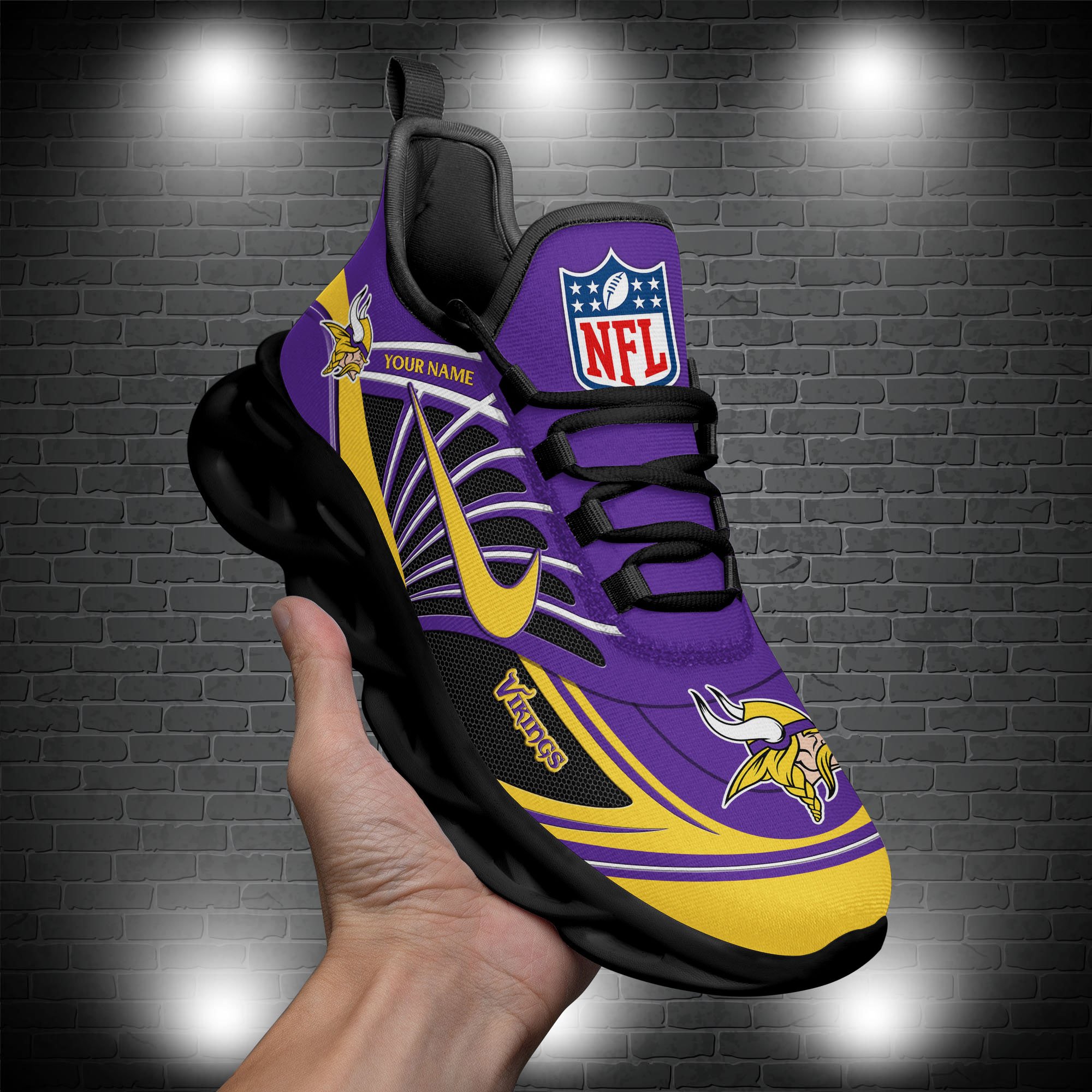 Minnesota Vikings Black Max Soul Shoes 2026 Versions Custom Name 898