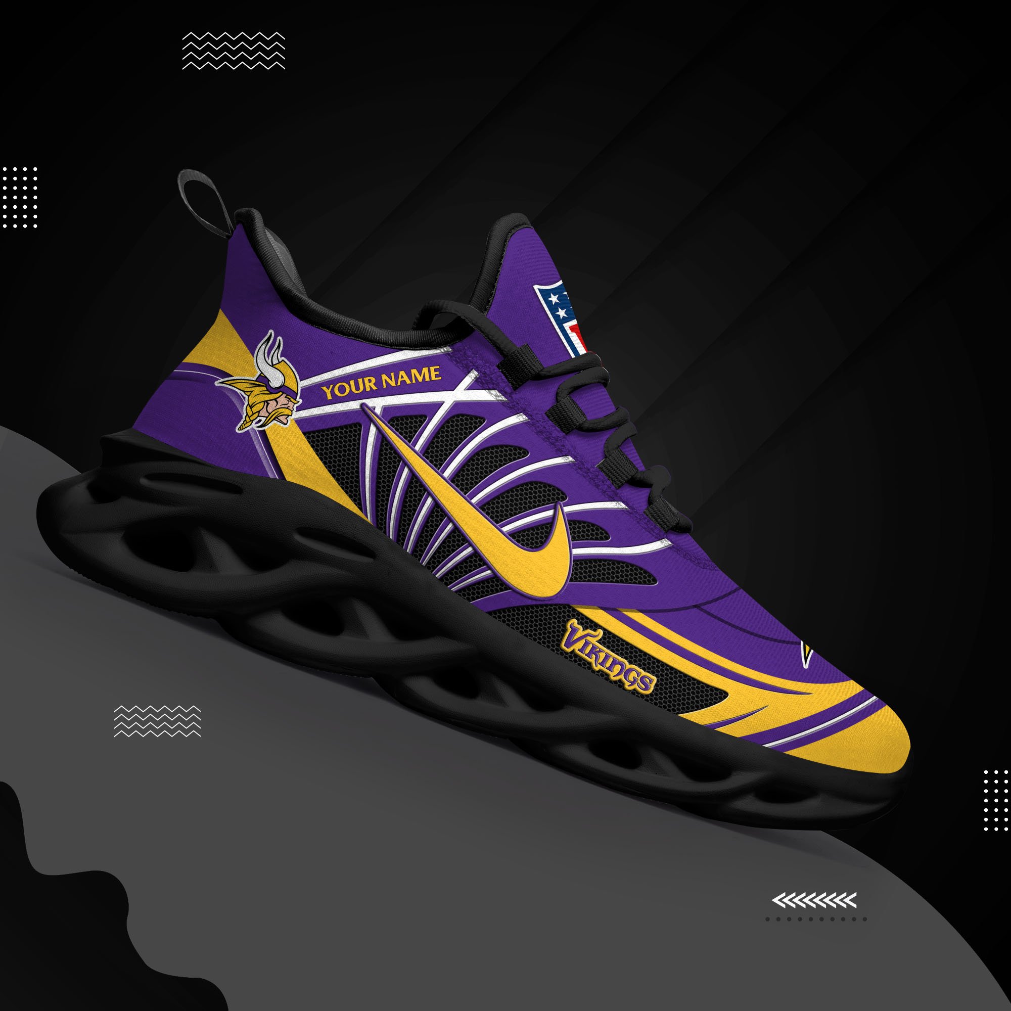 Minnesota Vikings Black Max Soul Shoes 2026 Versions Custom Name 898