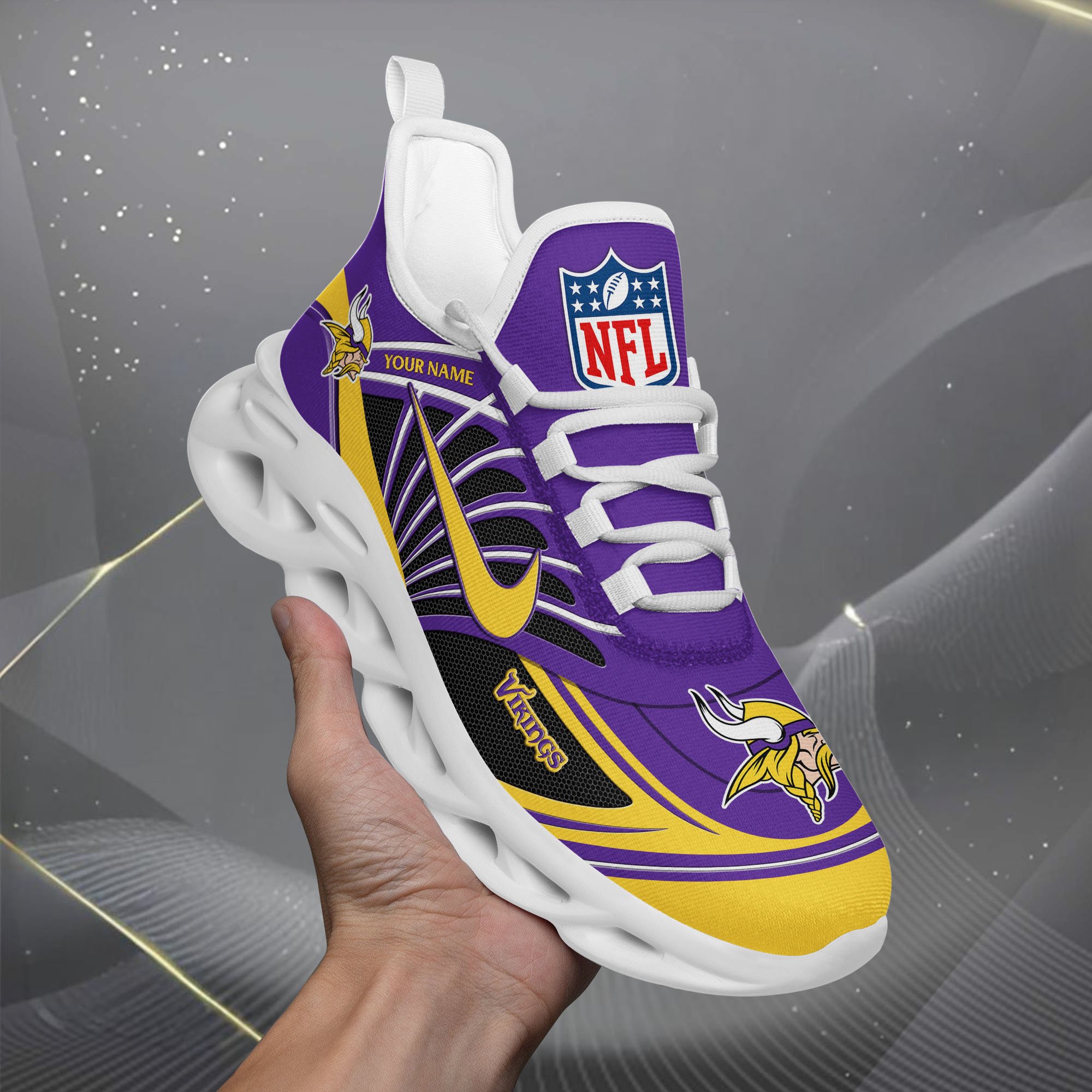 Minnesota Vikings Black Max Soul Shoes 2026 Versions Custom Name 898