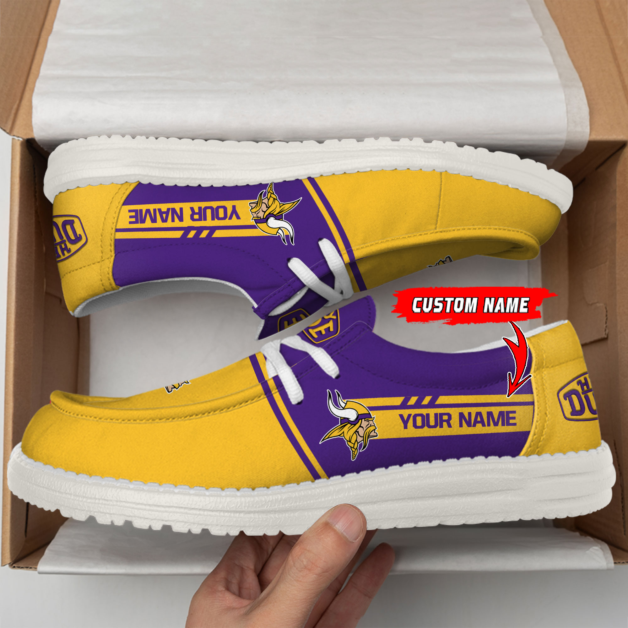 Minnesota Vikings Football Hey Dude Canvas Loafer Shoes – Custom Name