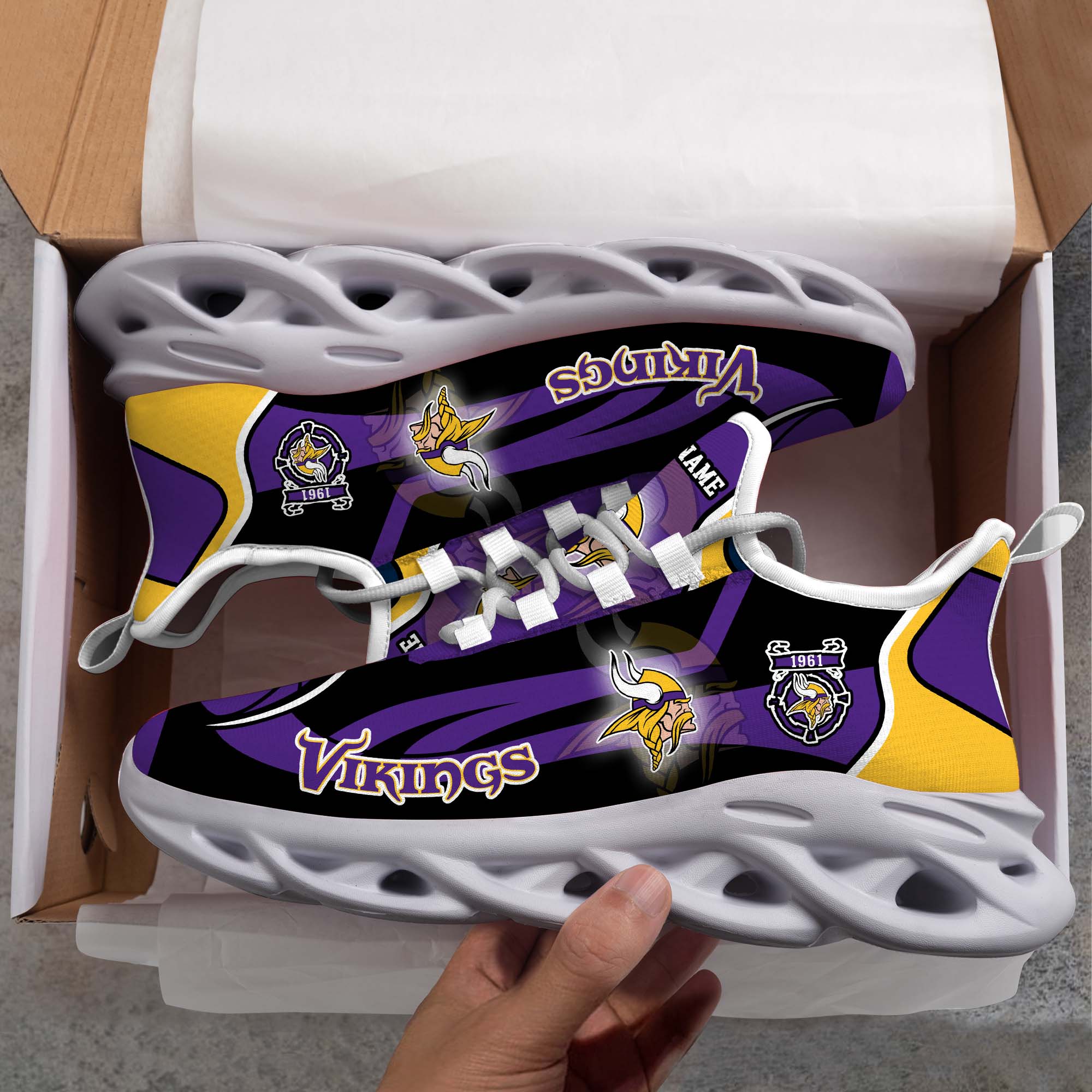 Minnesota Vikings White C Sneakers 2026 Version Personalized Your Name 090