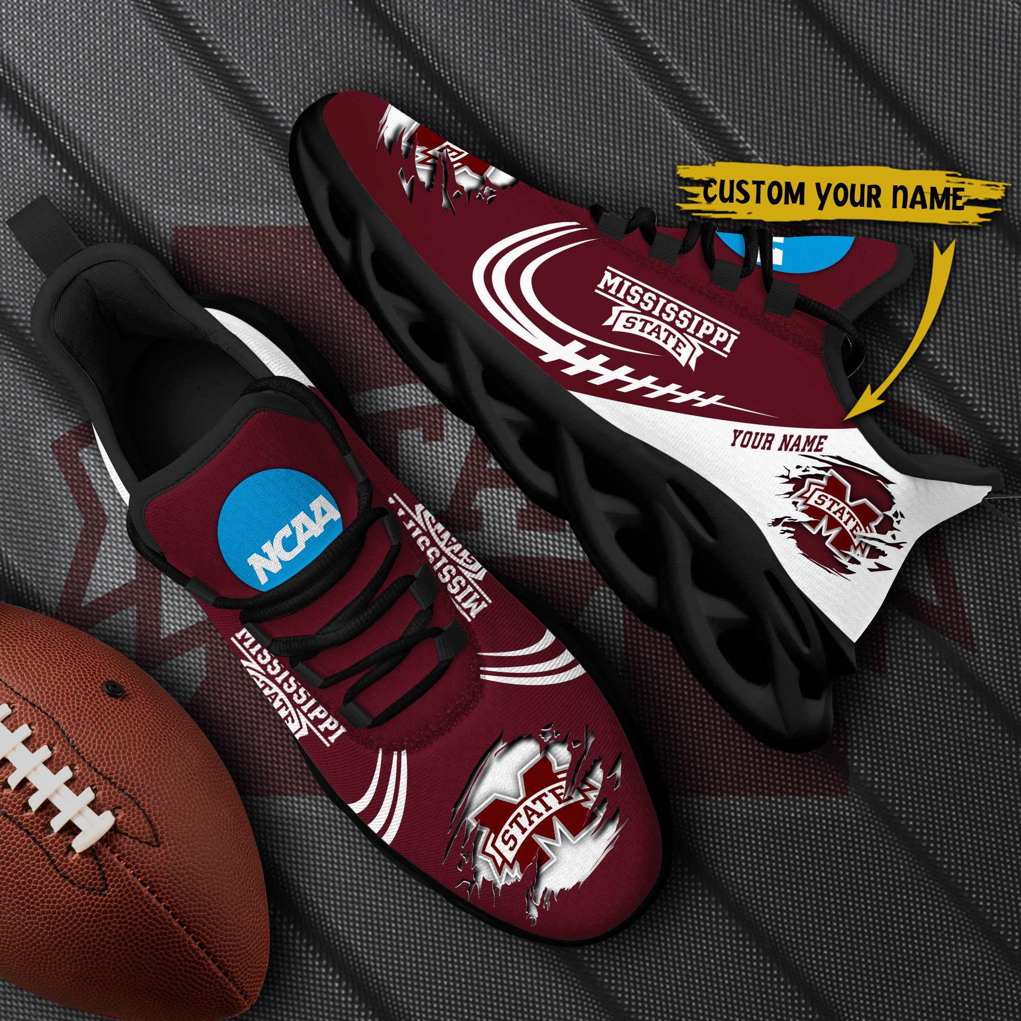 Mississippi State Bulldogs Black Max Soul Shoes 2026 Versions Custom Name 016
