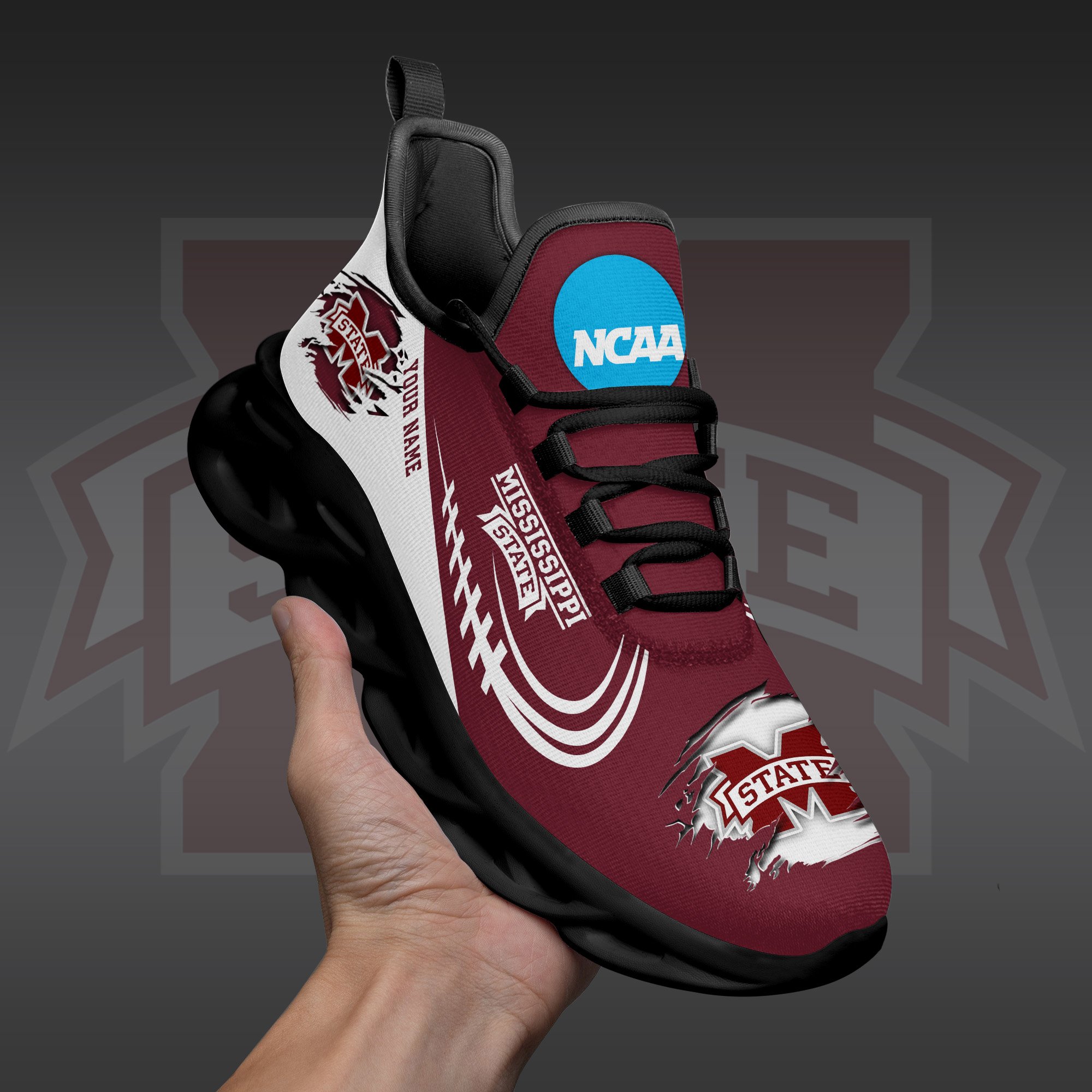 Mississippi State Bulldogs Black Max Soul Shoes 2026 Versions Custom Name 016