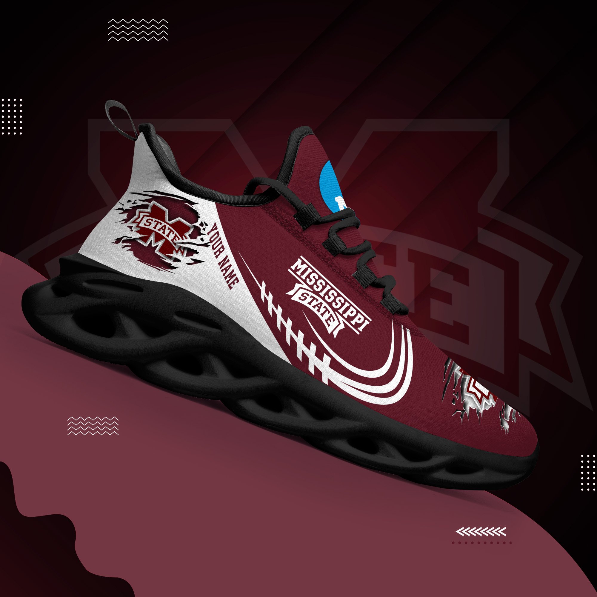 Mississippi State Bulldogs Black Max Soul Shoes 2026 Versions Custom Name 016