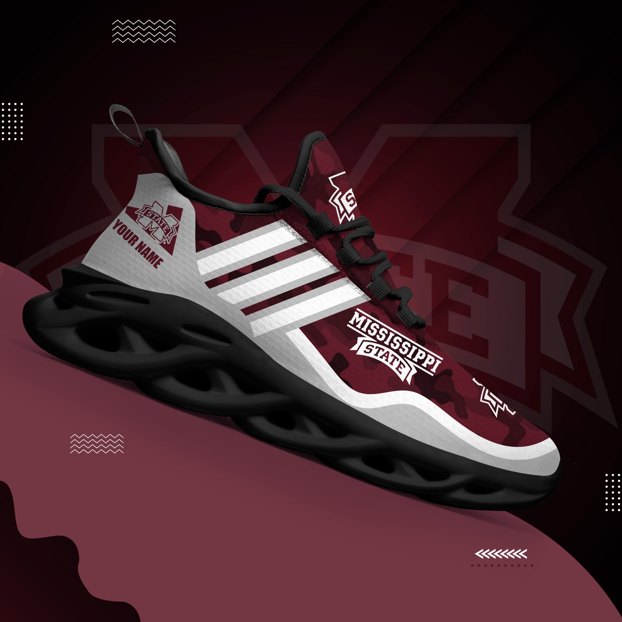 Mississippi State Bulldogs Black Max Soul Shoes 2026 Versions Custom Name 466