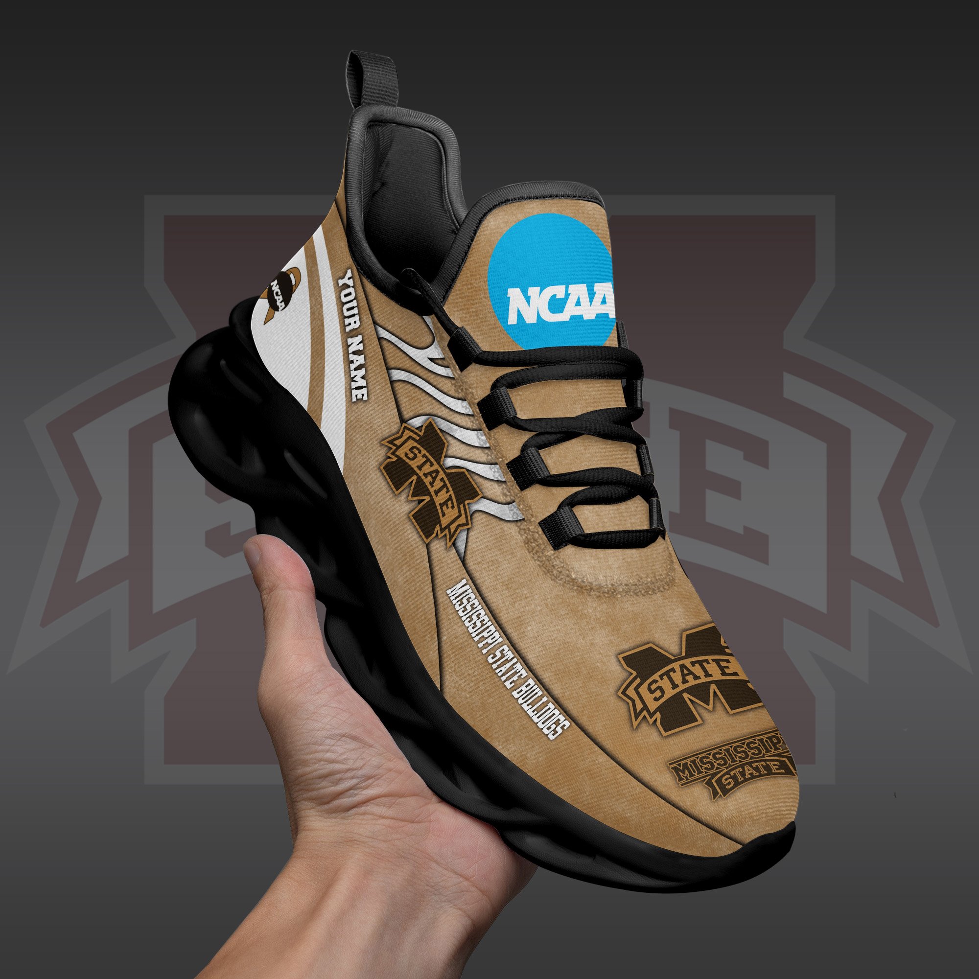 Mississippi State Bulldogs Black Max Soul Shoes 2026 Versions Custom Your Name And Number 312