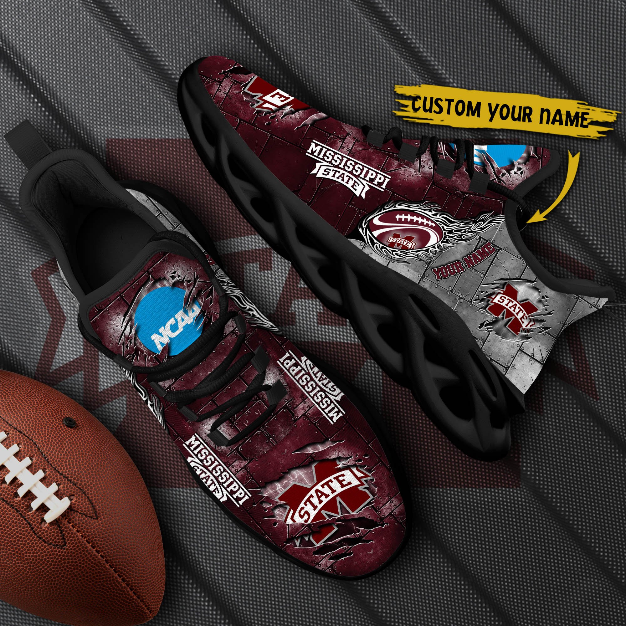 Mississippi State Bulldogs Black Max Soul Shoes 2026 Versions, White Max Soul Shoes Custom Your Name PH879