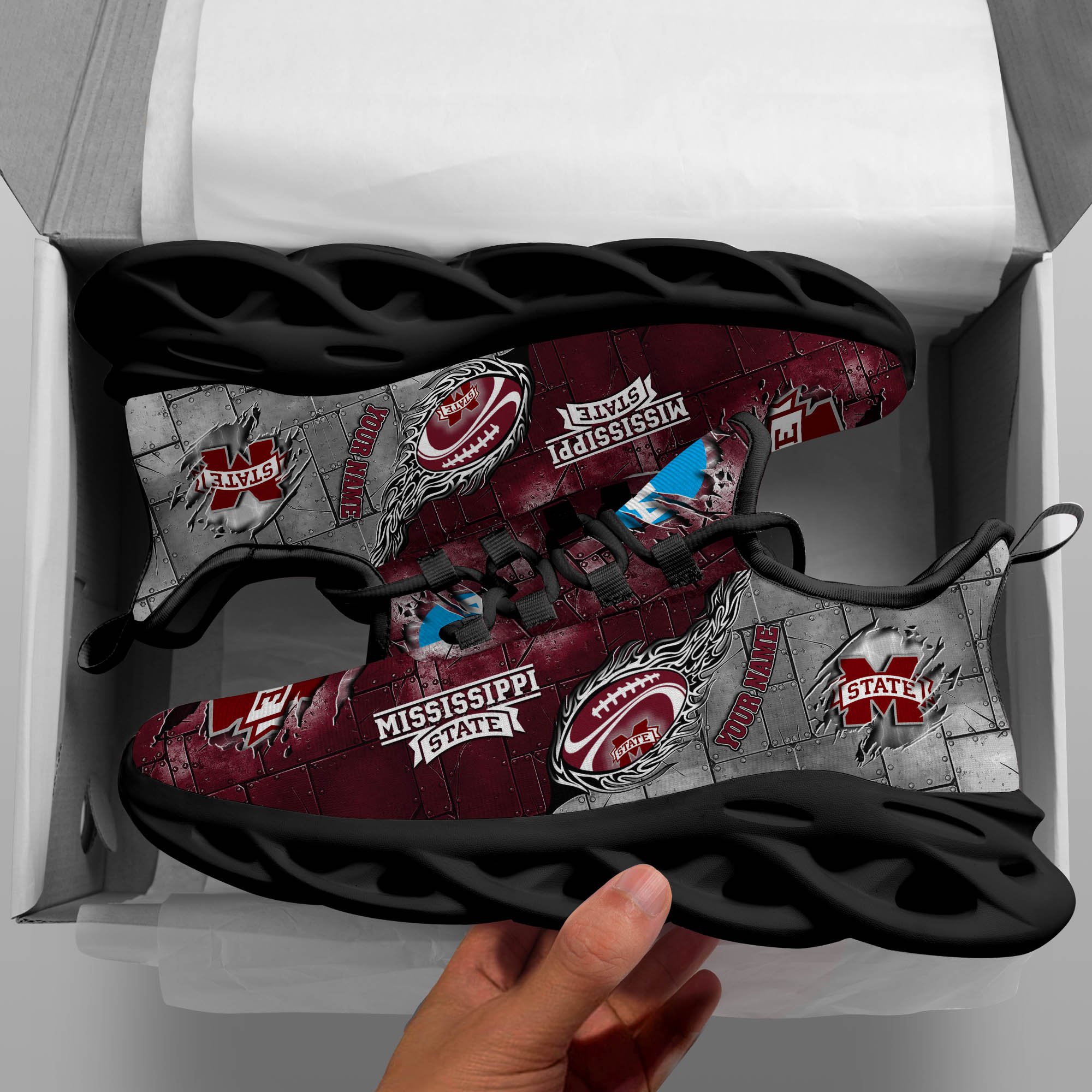 Mississippi State Bulldogs Black Max Soul Shoes 2026 Versions, White Max Soul Shoes Custom Your Name PH879