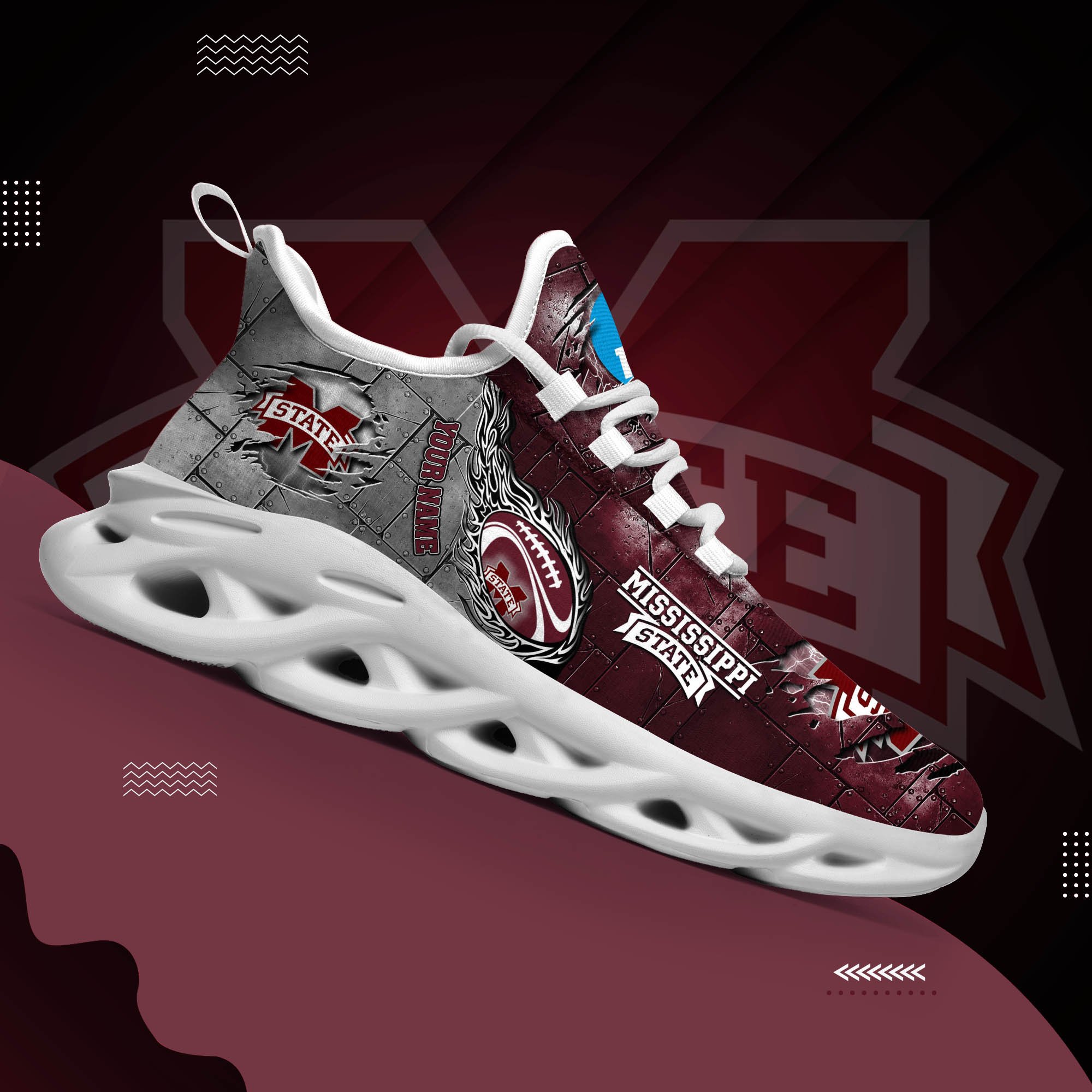 Mississippi State Bulldogs Black Max Soul Shoes 2026 Versions, White Max Soul Shoes Custom Your Name PH879