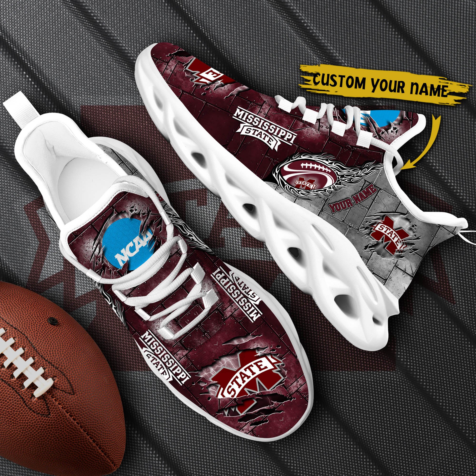 Mississippi State Bulldogs Black Max Soul Shoes 2026 Versions, White Max Soul Shoes Custom Your Name PH879