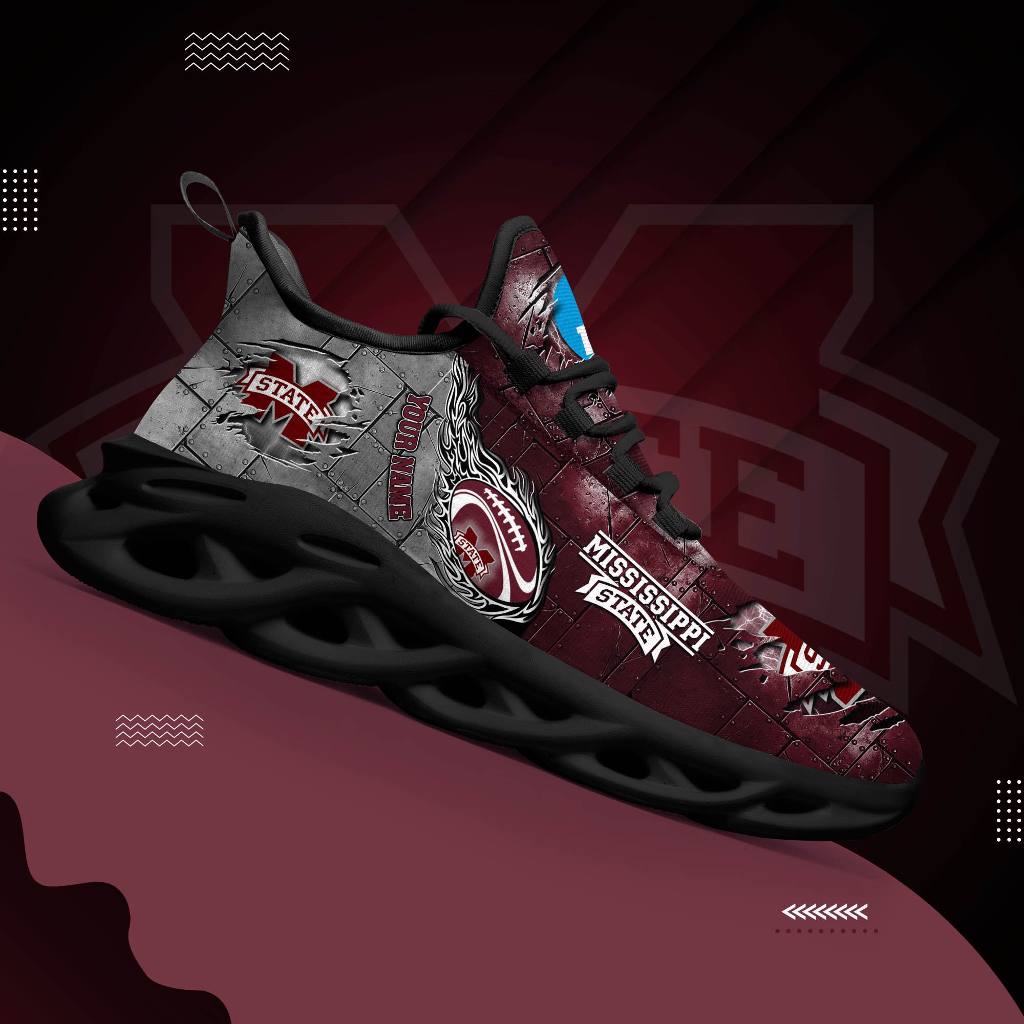 Mississippi State Bulldogs Black Max Soul Shoes 2026 Versions, White Max Soul Shoes Custom Your Name PH879