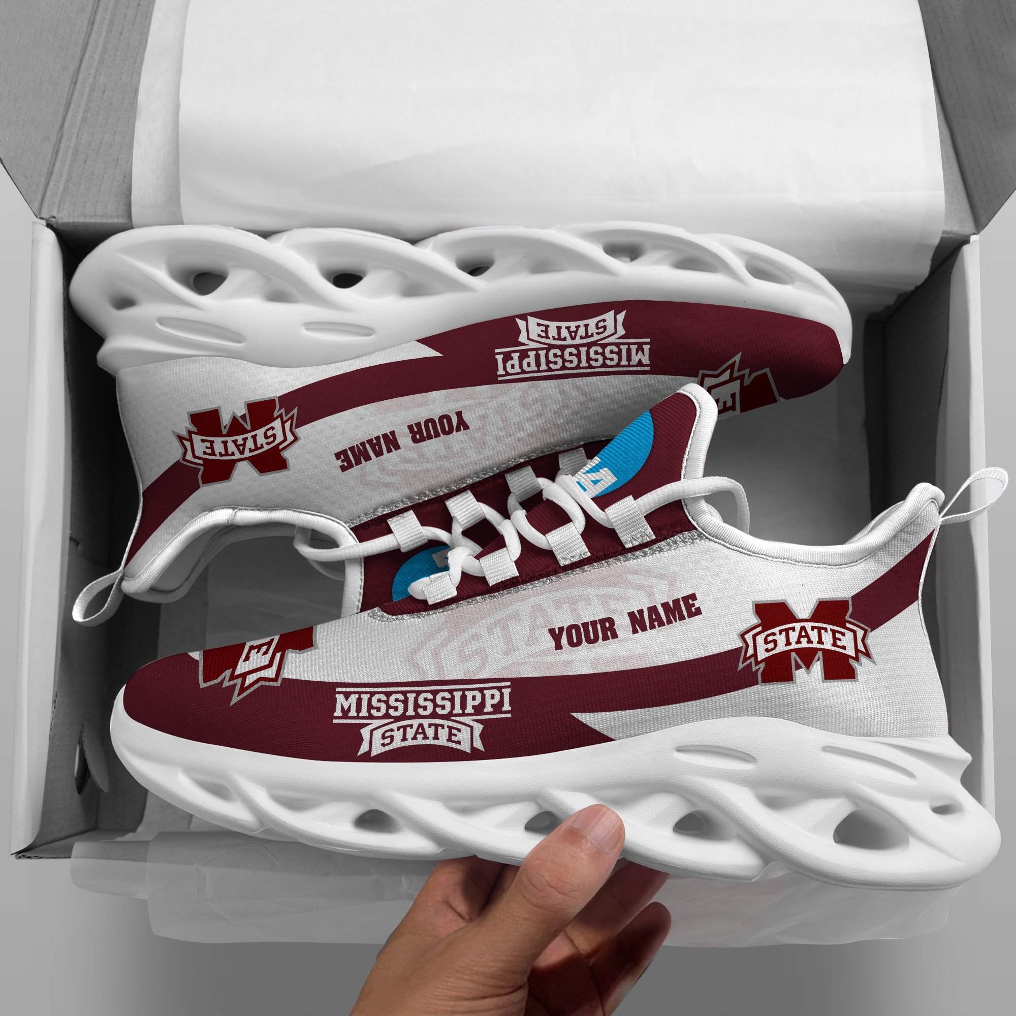 Mississippi State Bulldogs White Max Soul Shoes 2026 Versions Custom Your Name, Sports Gift For Fan PH019